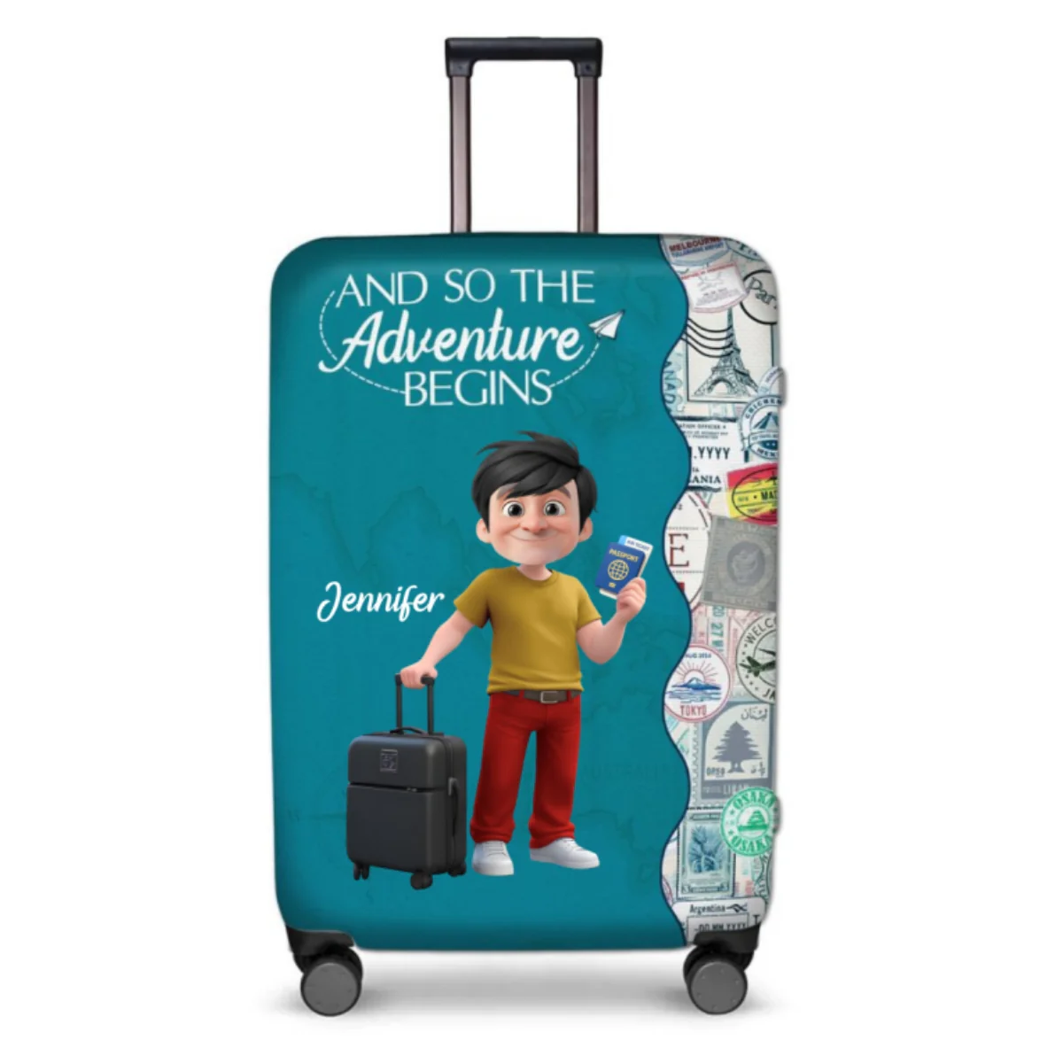 Wanderlust World Map - Personalized Custom Luggage Cover - Image 6