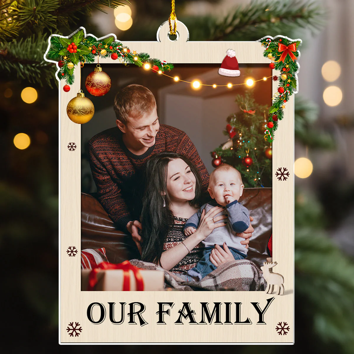 Warm Family Photo - Personalized Custom Acrylic Ornament - Image 3