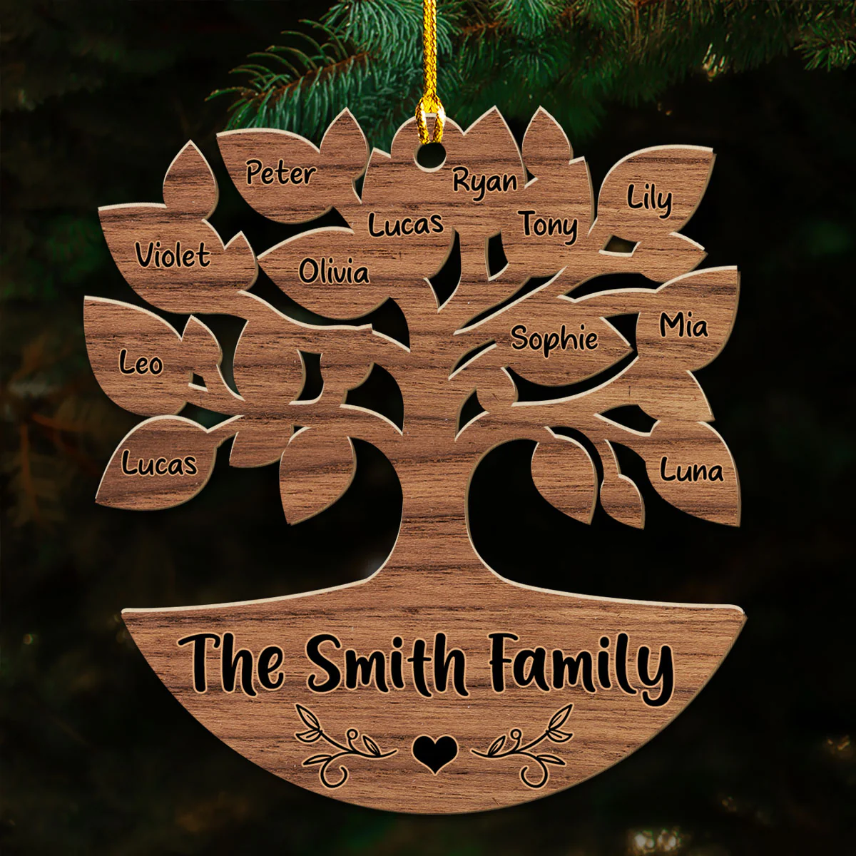 Warm Family Tree - Personalized Custom Wood Ornament - Image 2