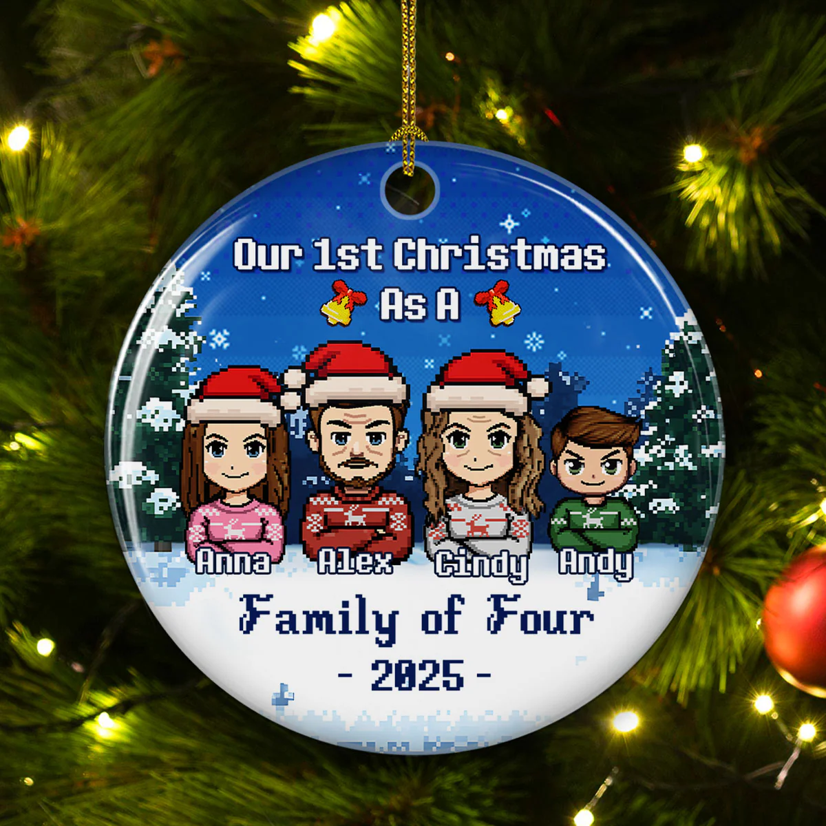 Warm Winter Family - Personalized Custom Ceramic Ornament - Image 3