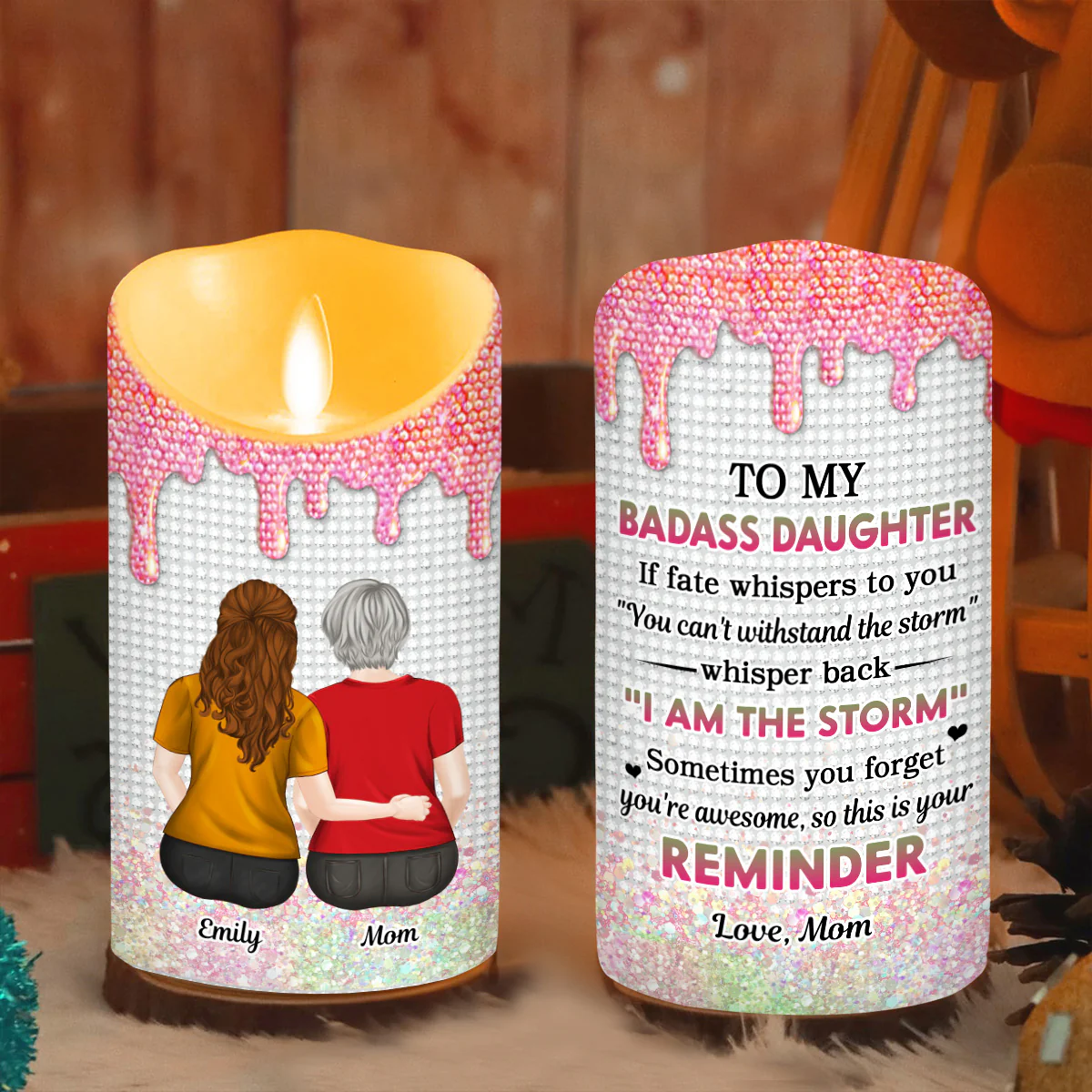 Warrior Granddaughter - Personalized Custom LED Candle - Image 2