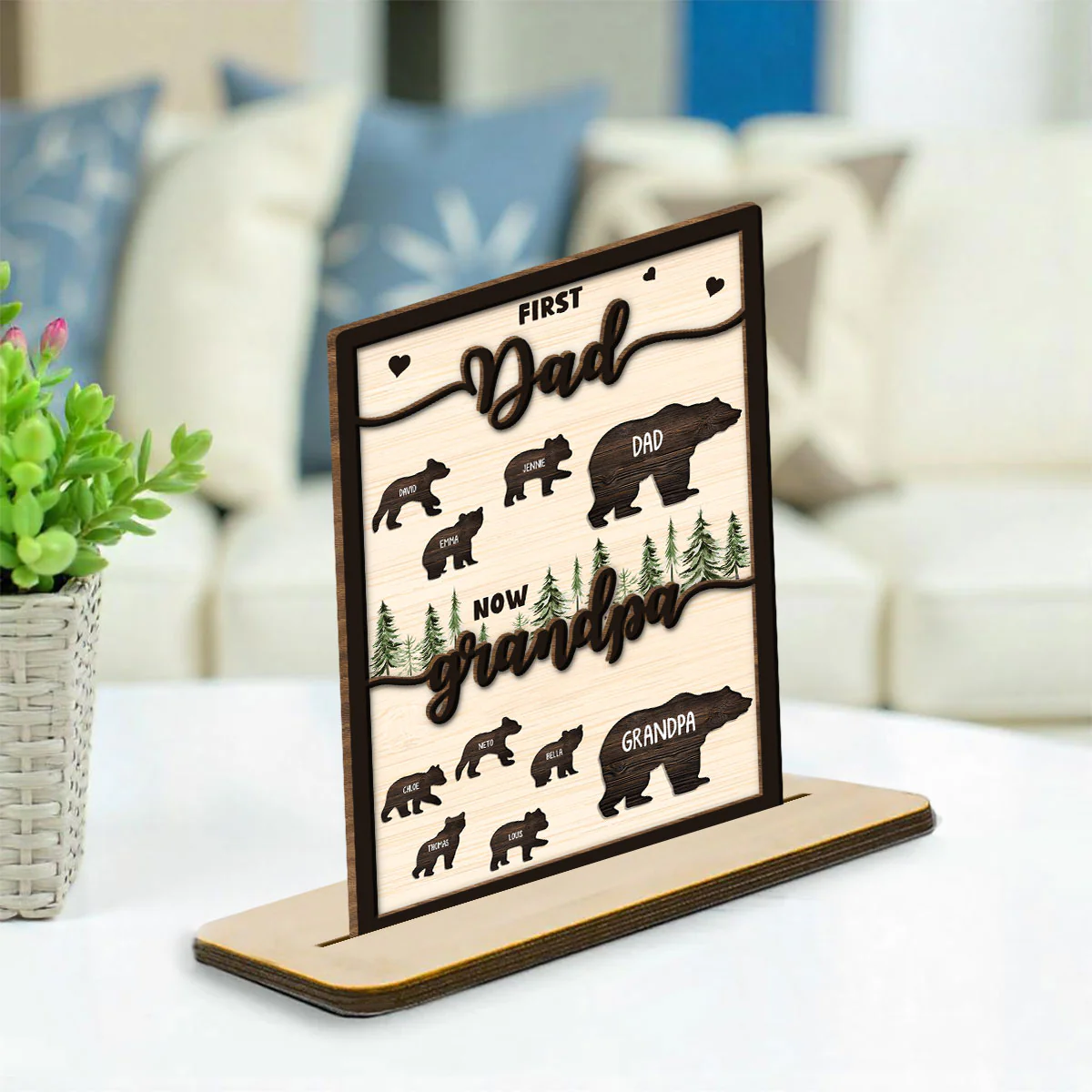 Was Dad Now Called Grandpa  - Personalized Custom 2-Layer Wood Plaque With Flat Base - Image 2