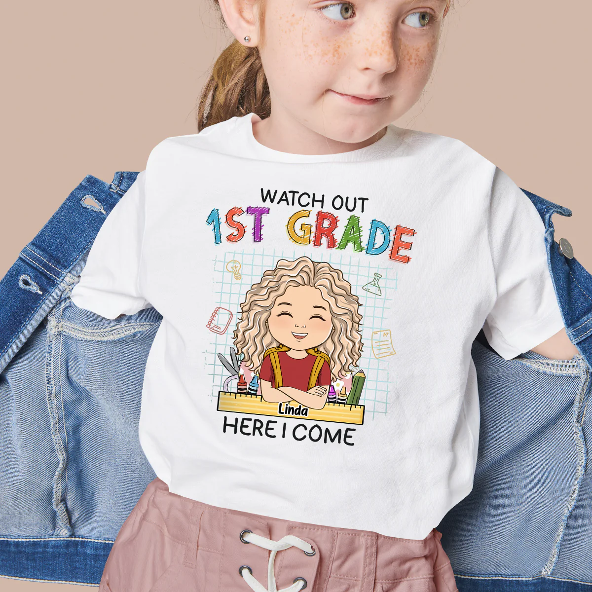 Watch Out First Grade Here I Come - Personalized Custom Youth T-shirt - Image 3