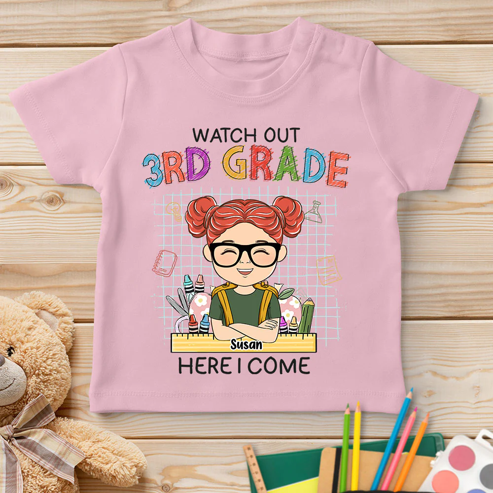 Watch Out First Grade Here I Come - Personalized Custom Youth T-shirt - Image 4