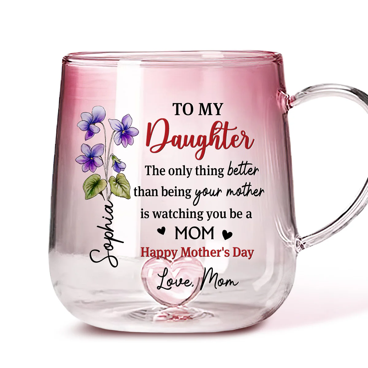 Watching Daughter Be A Mom - Personalized Custom Pink Gradient Glass Mug