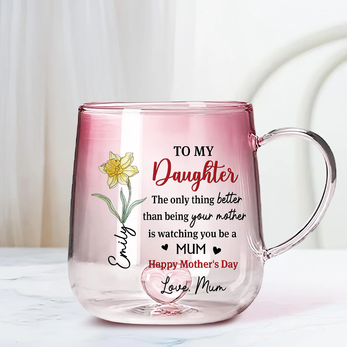 Watching Daughter Be A Mom - Personalized Custom Pink Gradient Glass Mug - Image 3