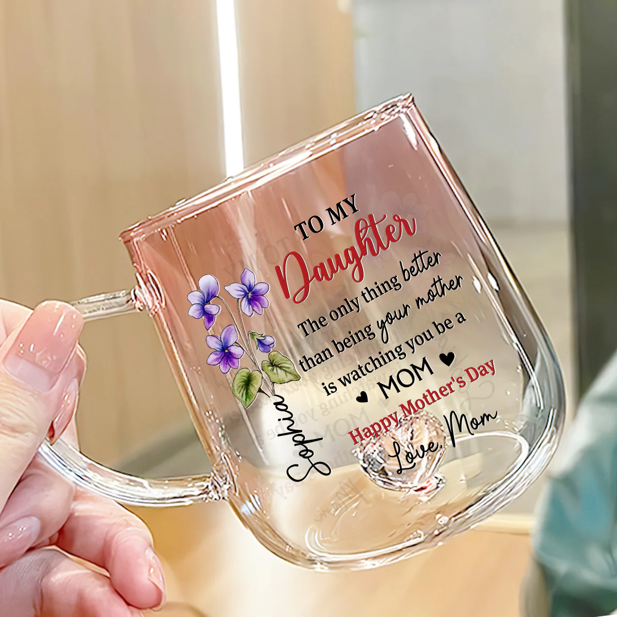 Watching Daughter Be A Mom - Personalized Custom Pink Gradient Glass Mug - Image 4