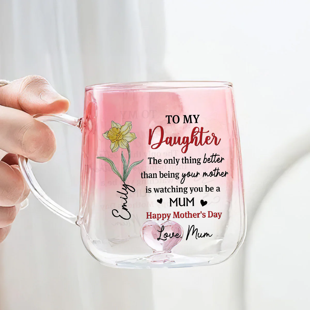 Watching Daughter Be A Mom - Personalized Custom Pink Gradient Glass Mug - Image 5