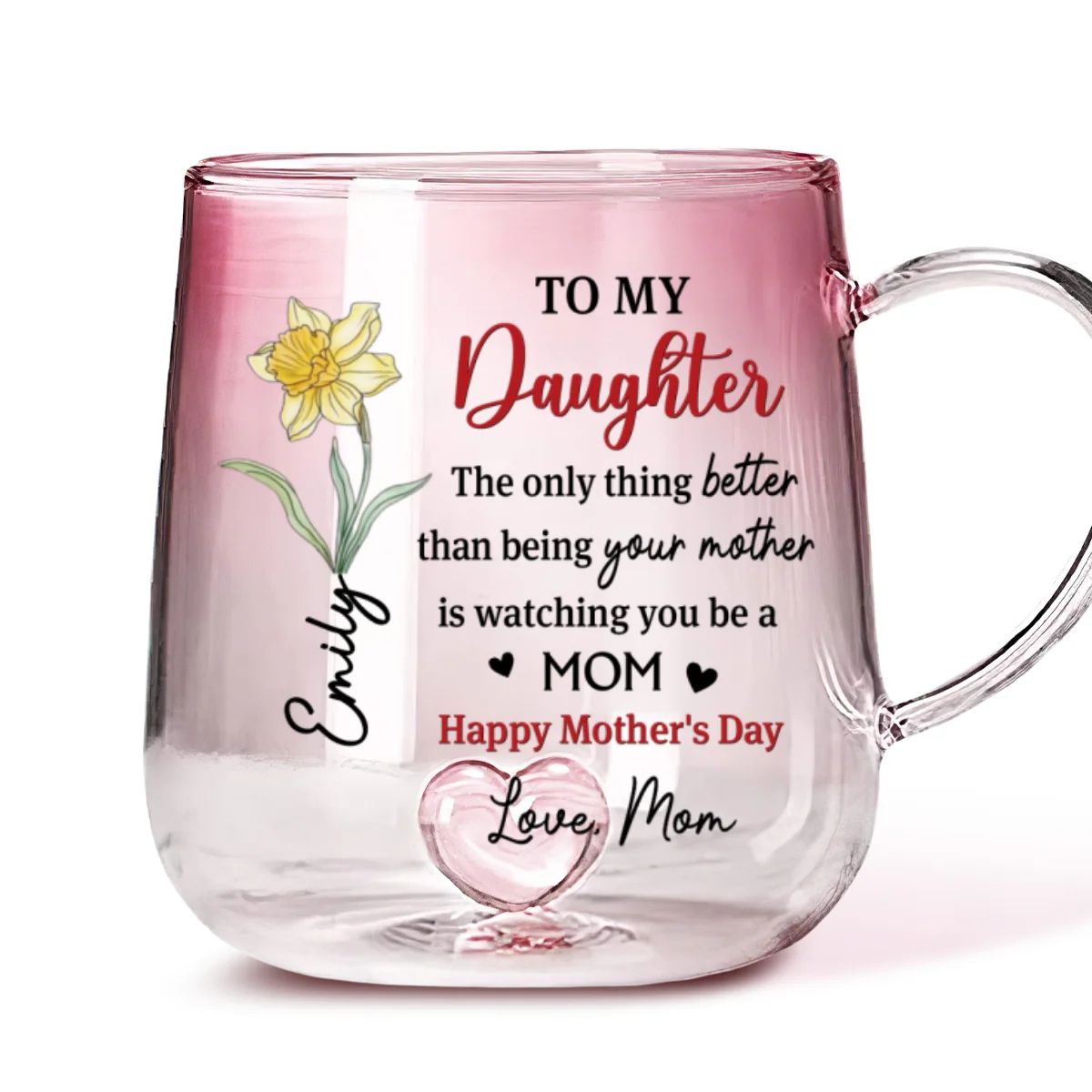 Watching Daughter Be A Mom - Personalized Custom Pink Gradient Glass Mug - Image 7