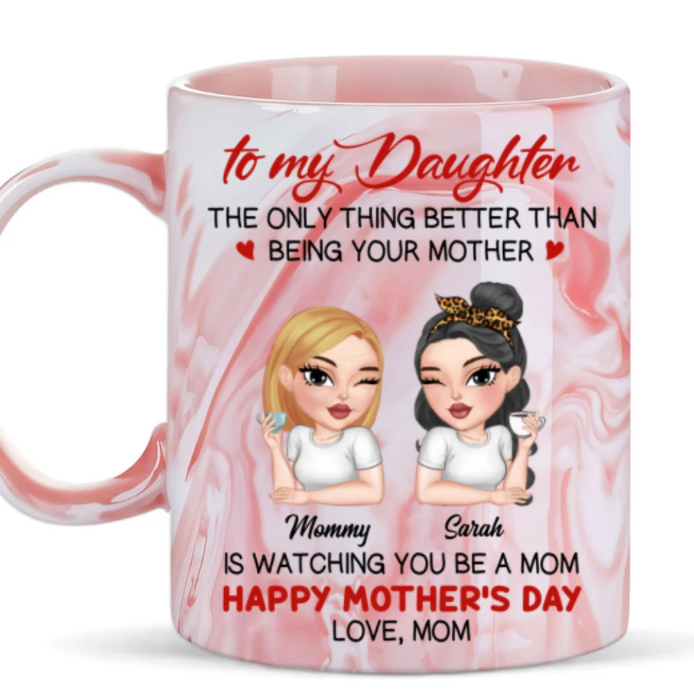 Watching You Be A Mom - Personalized Custom Pink Marble Mug - Image 5