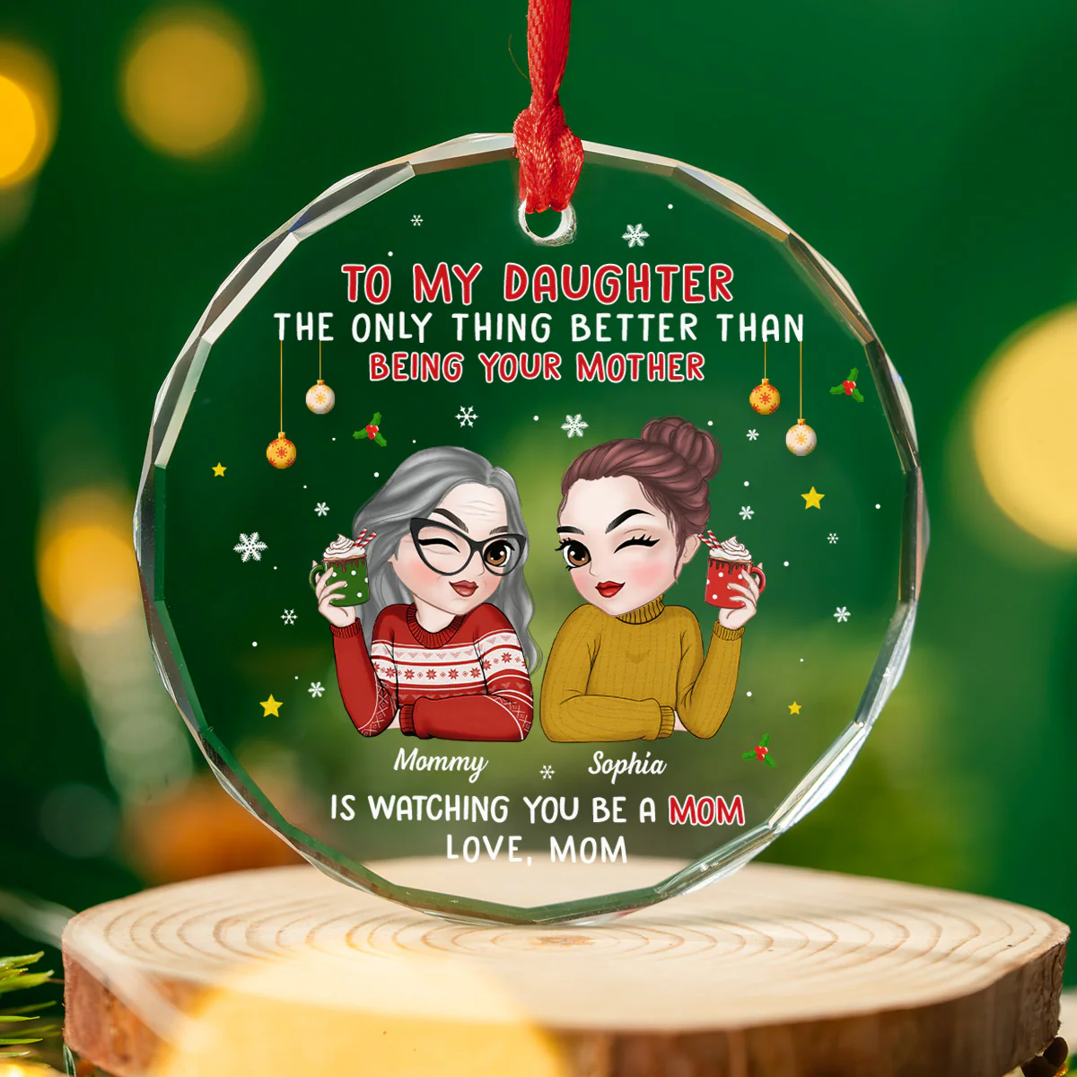 Watching You Be A Mother - Personalized Custom Glass Ornament - Image 3