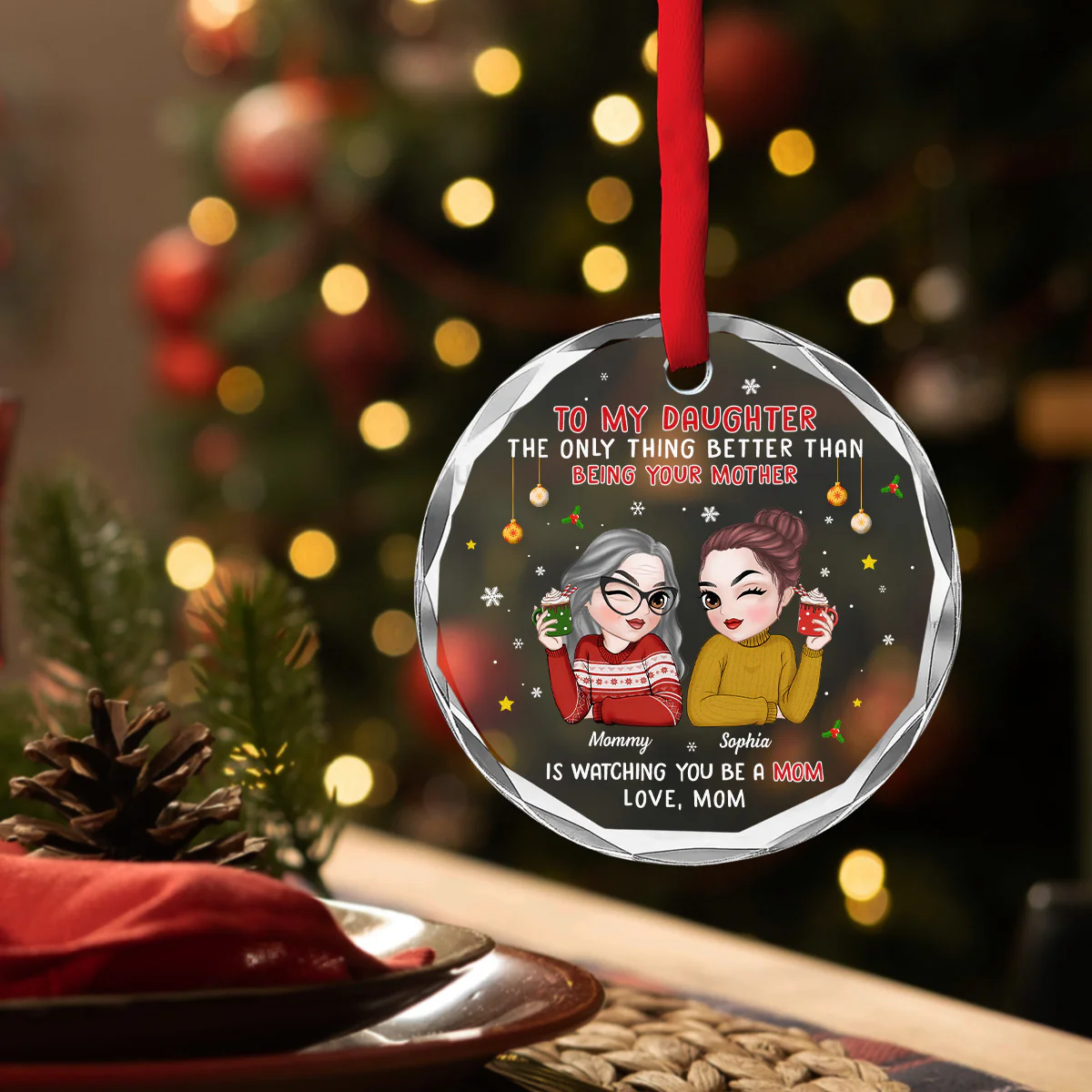 Watching You Be A Mother - Personalized Custom Glass Ornament - Image 4