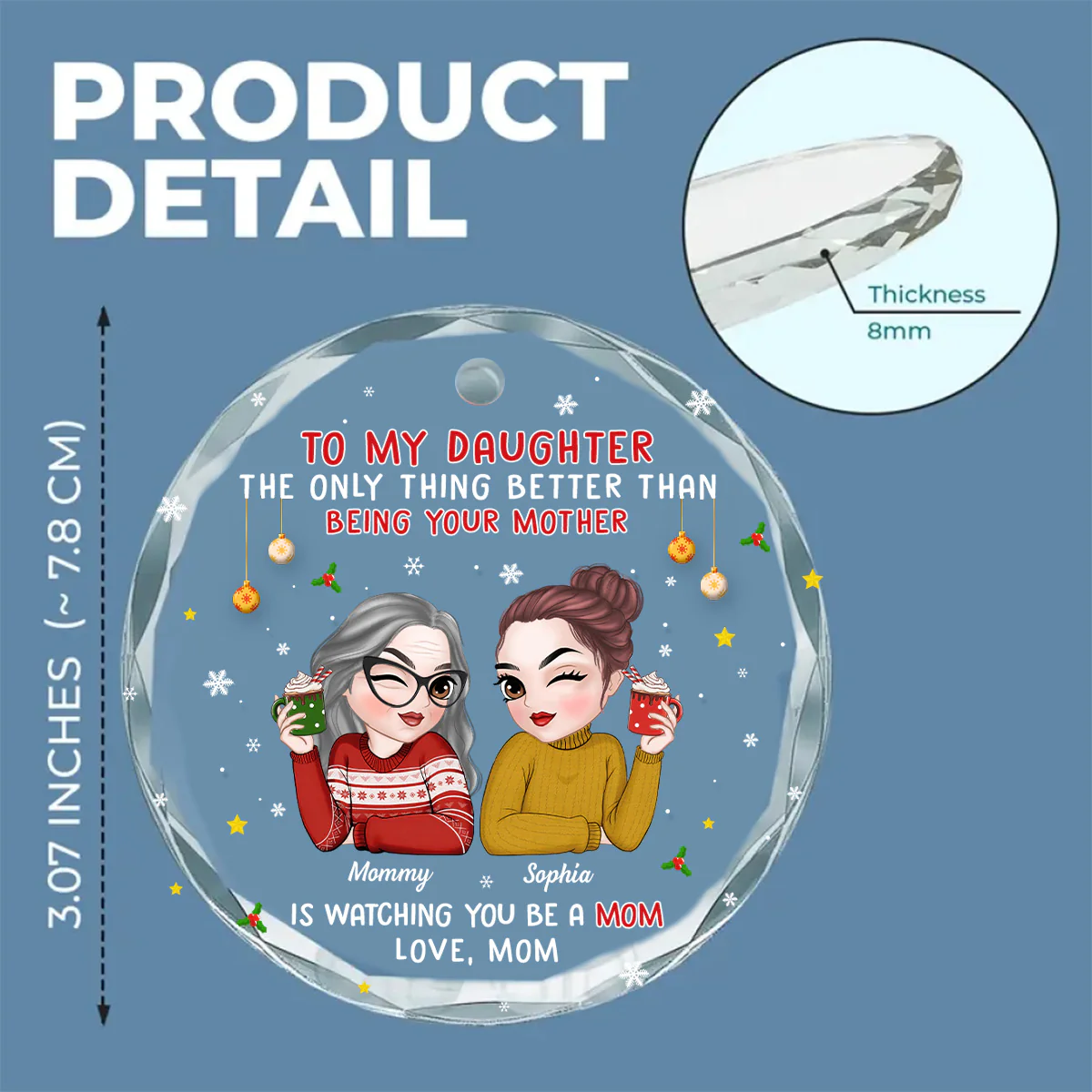 Watching You Be A Mother - Personalized Custom Glass Ornament - Image 6