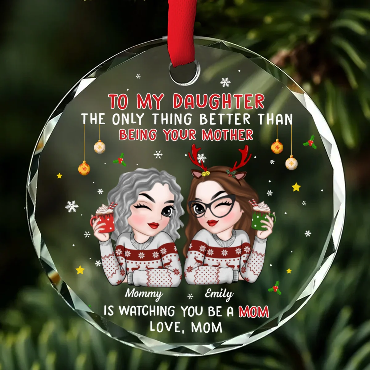 Watching You Be A Mother - Personalized Custom Glass Ornament - Image 7