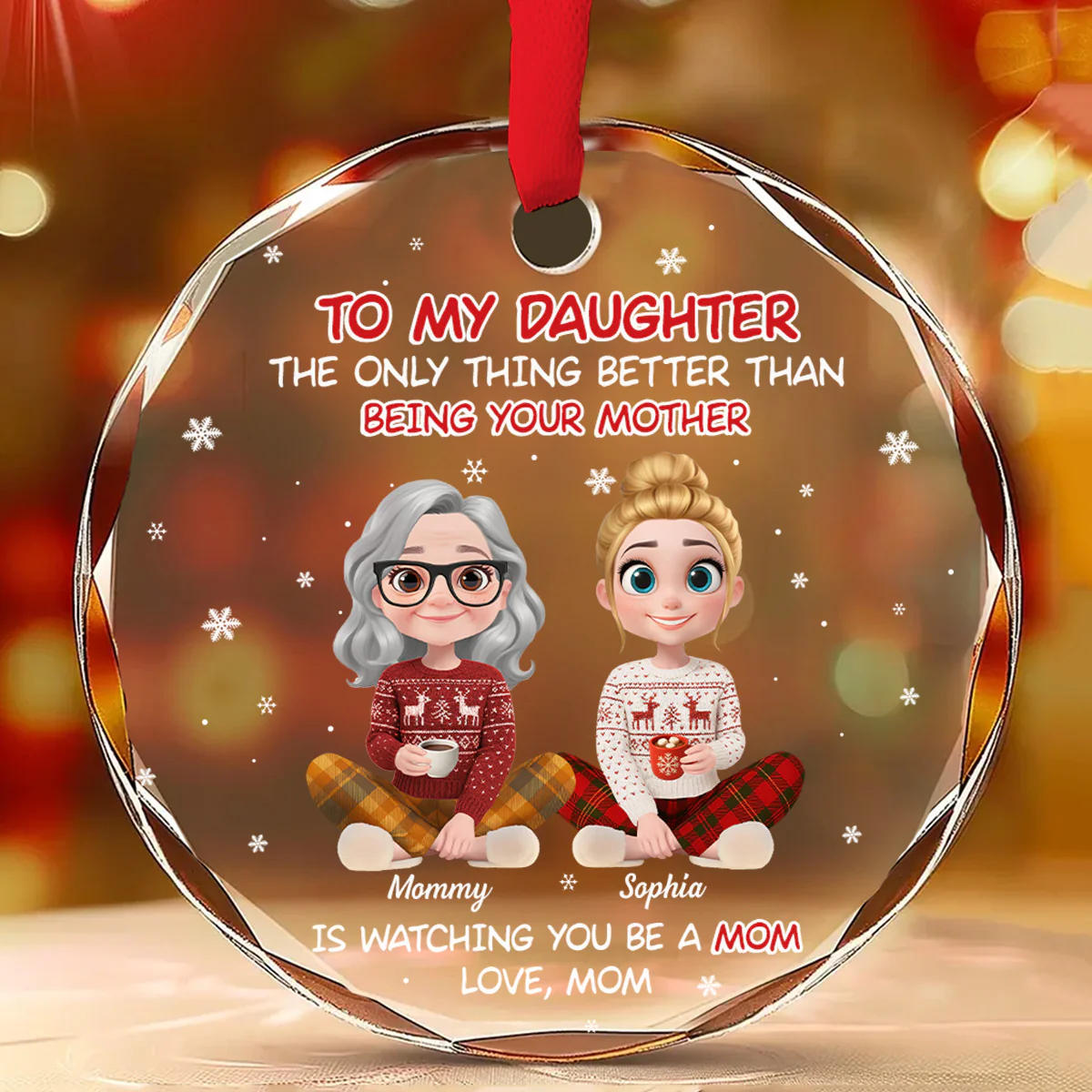 Watching You Become A Mother - Personalized Custom Glass Ornament - Image 2