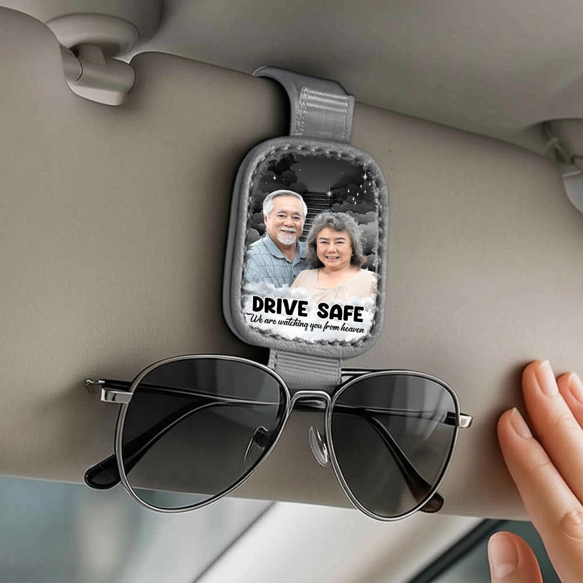 Watching You From Heaven - Personalized Custom Sunglasses Holder For Car Visor - Image 3