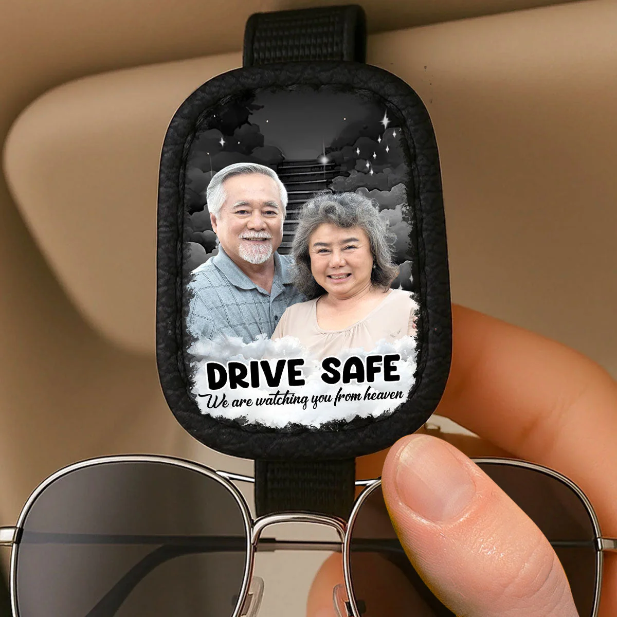 Watching You From Heaven - Personalized Custom Sunglasses Holder For Car Visor - Image 4