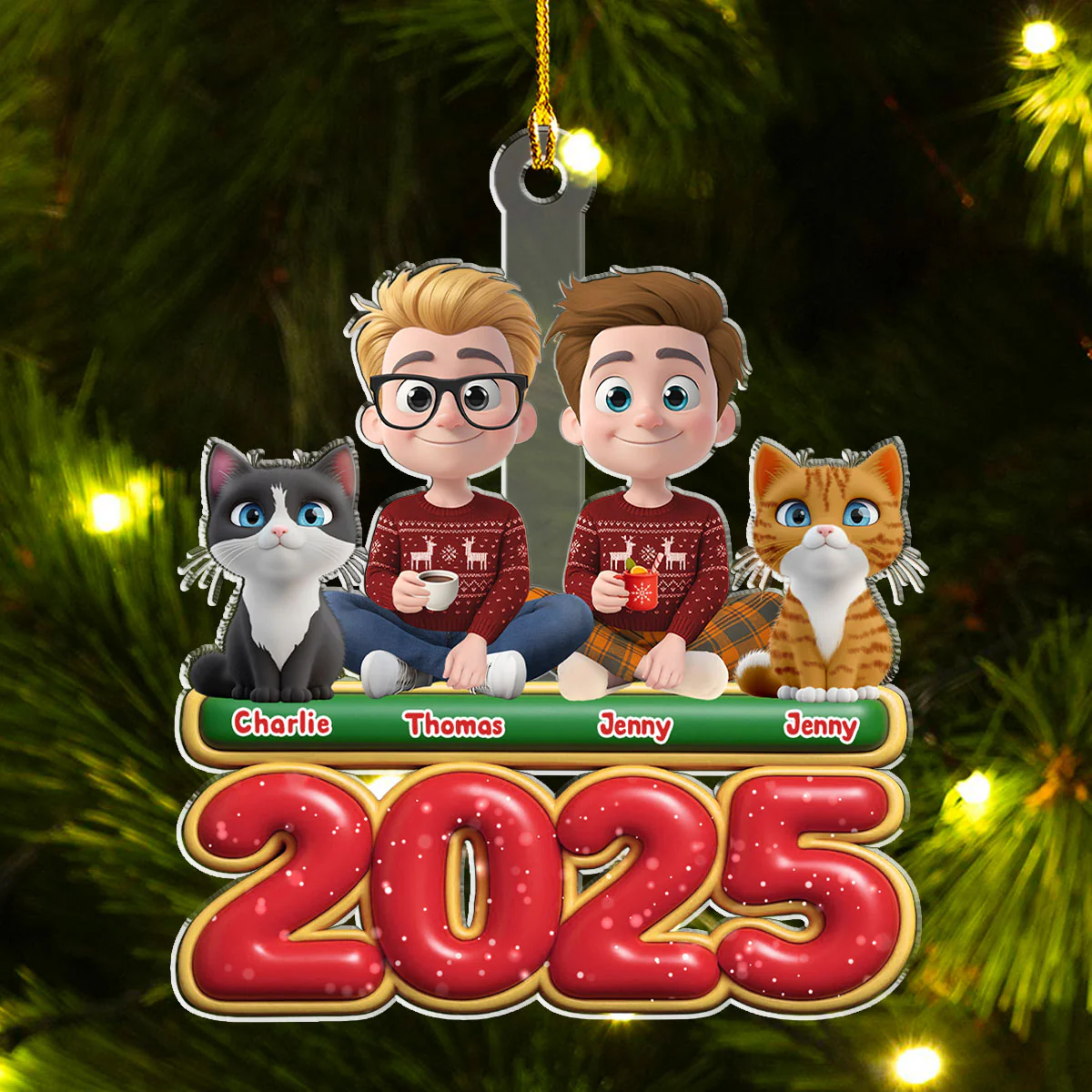 We And Our Cat Version 2 - Personalized Custom Acrylic Ornament - Image 2