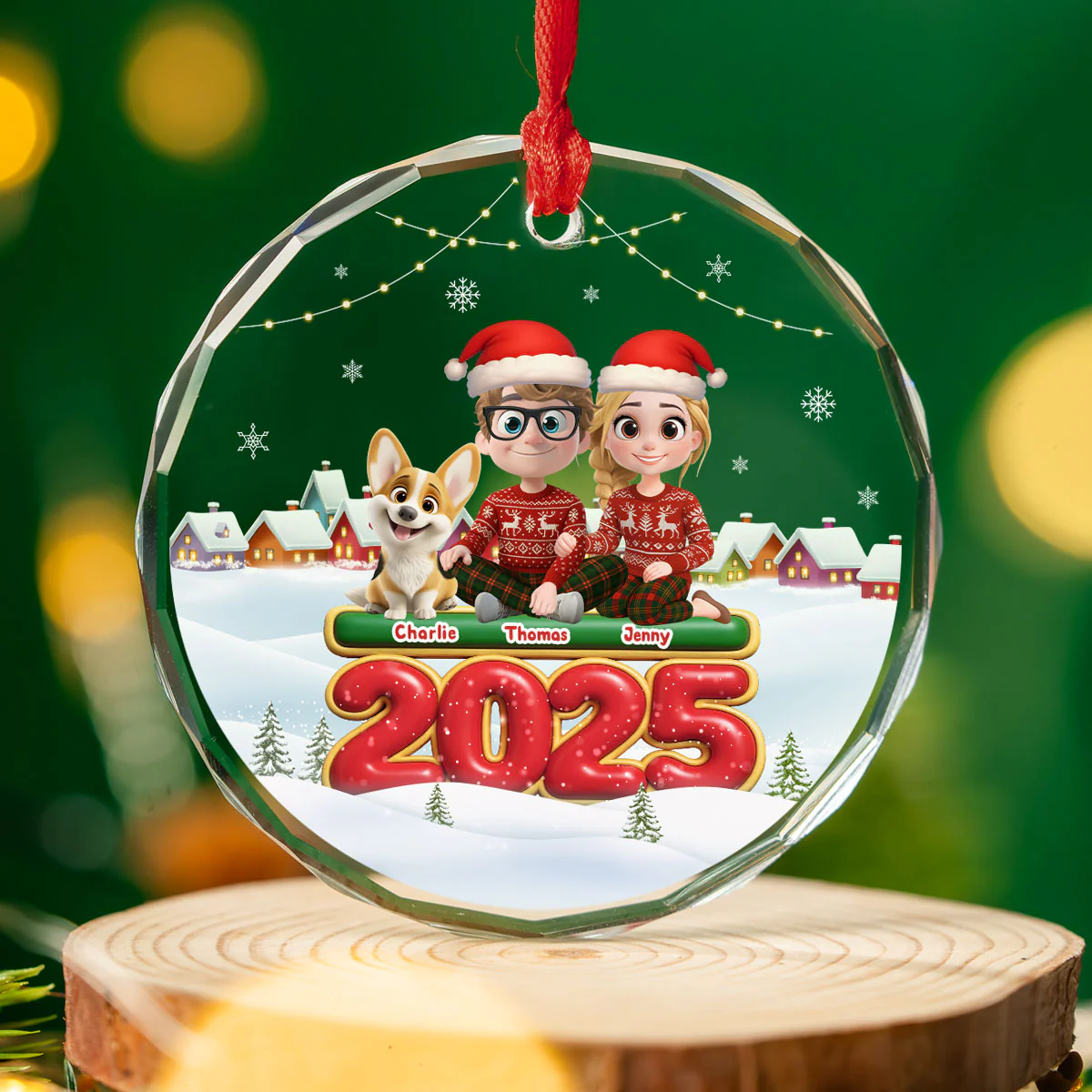 We And Our Dog - Personalized Custom Glass Ornament - Image 3