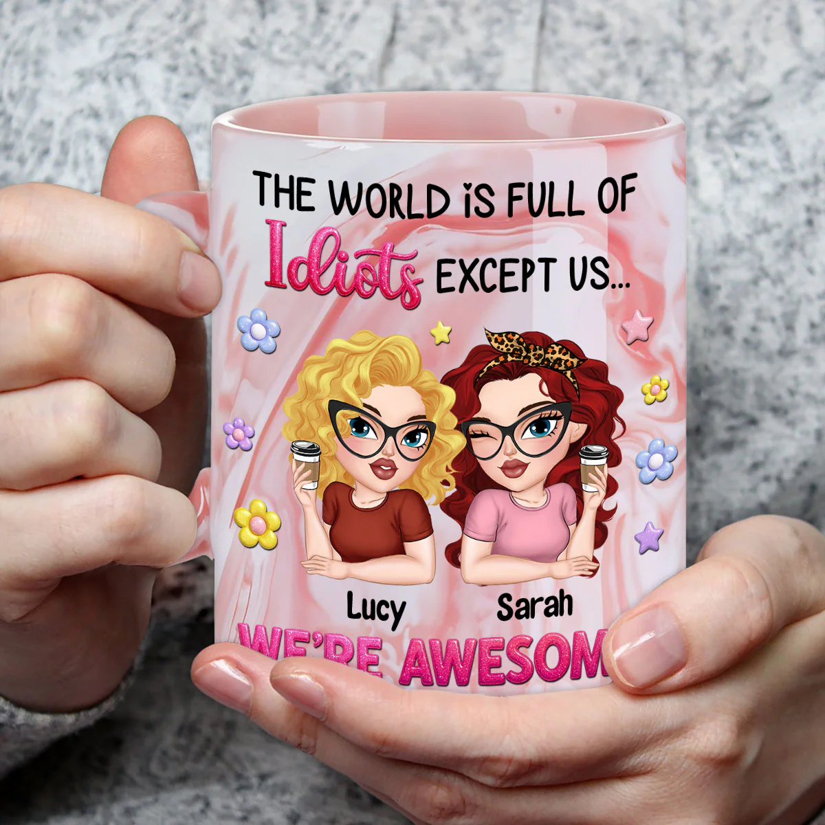We Are Awesome - Personalized Custom Pink Marble Mug - Image 4