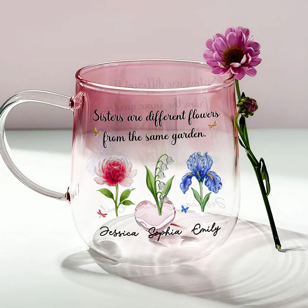 We Are Flowers - Personalized Custom Pink Gradient Glass Mug - Image 3