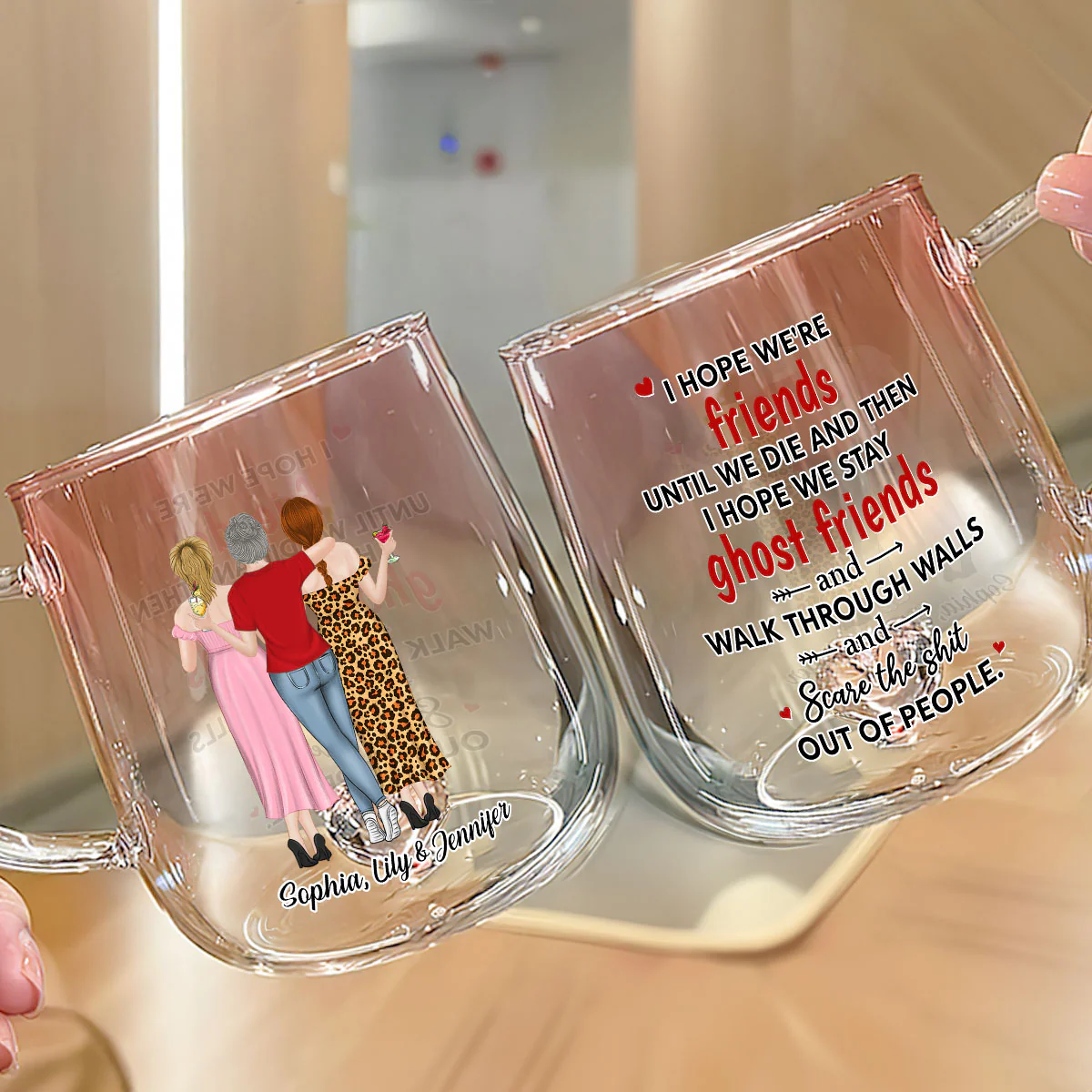 We Are Friends Until We Die - Personalized Custom Pink Gradient Glass Mug - Image 3