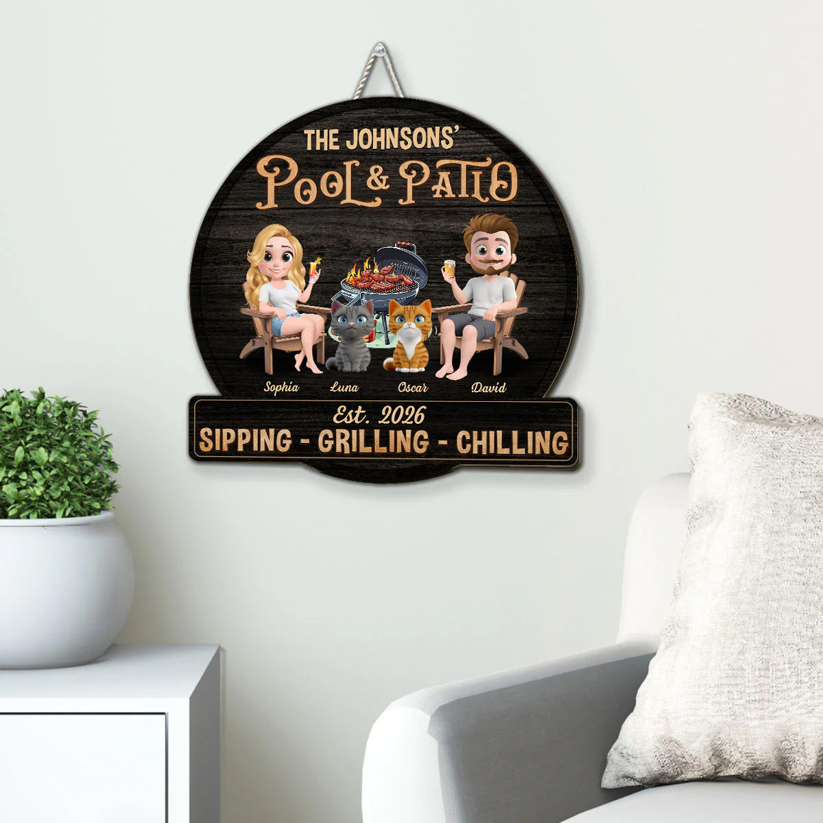 We At Pool And Patio With Cat - Personalized Custom Wood Sign - Image 2