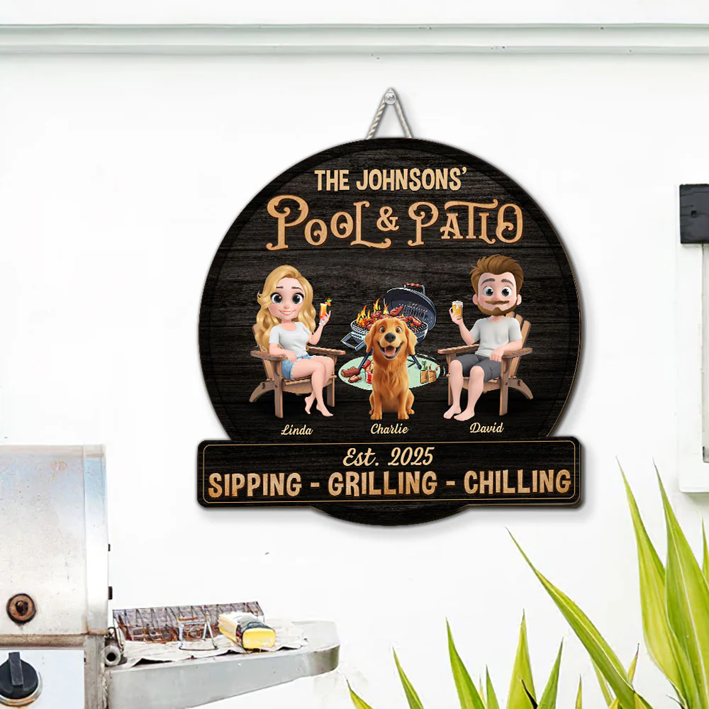 We At Pool And Patio With Dog - Personalized Custom Wood Sign - Image 2