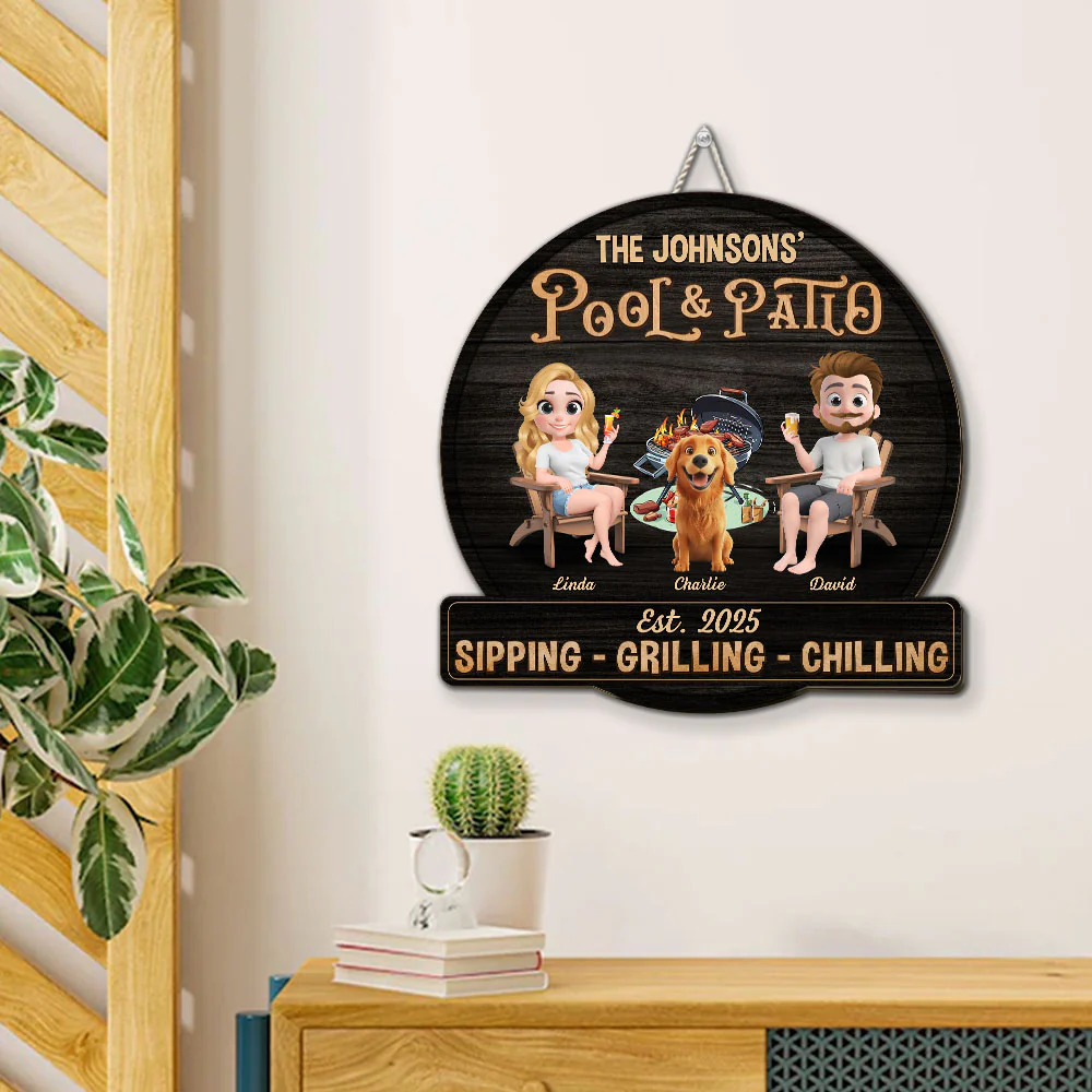 We At Pool And Patio With Dog - Personalized Custom Wood Sign - Image 3