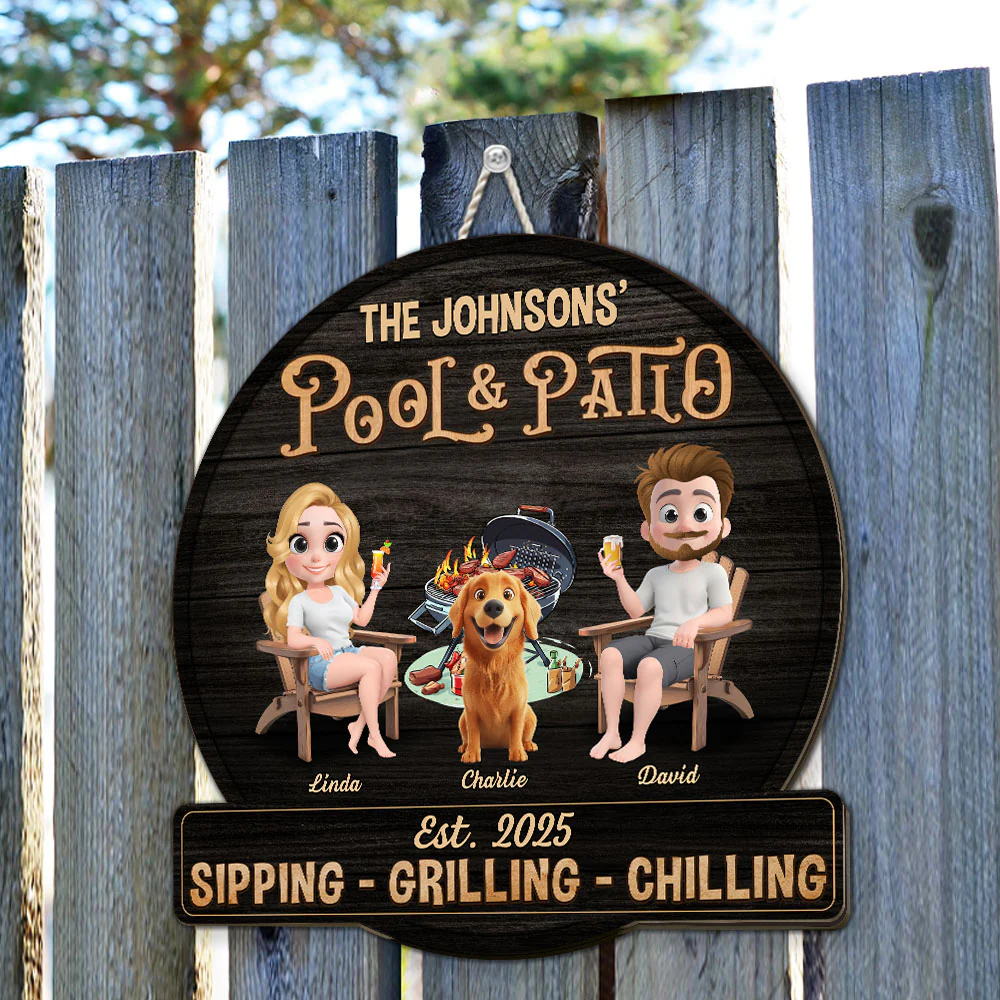 We At Pool And Patio With Dog - Personalized Custom Wood Sign - Image 4