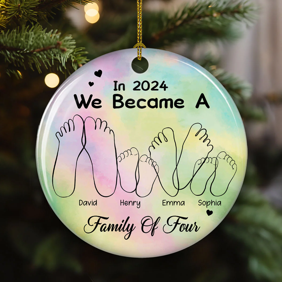 We Became A Family Of Three - Personalized Custom Ceramic Ornament - Image 2