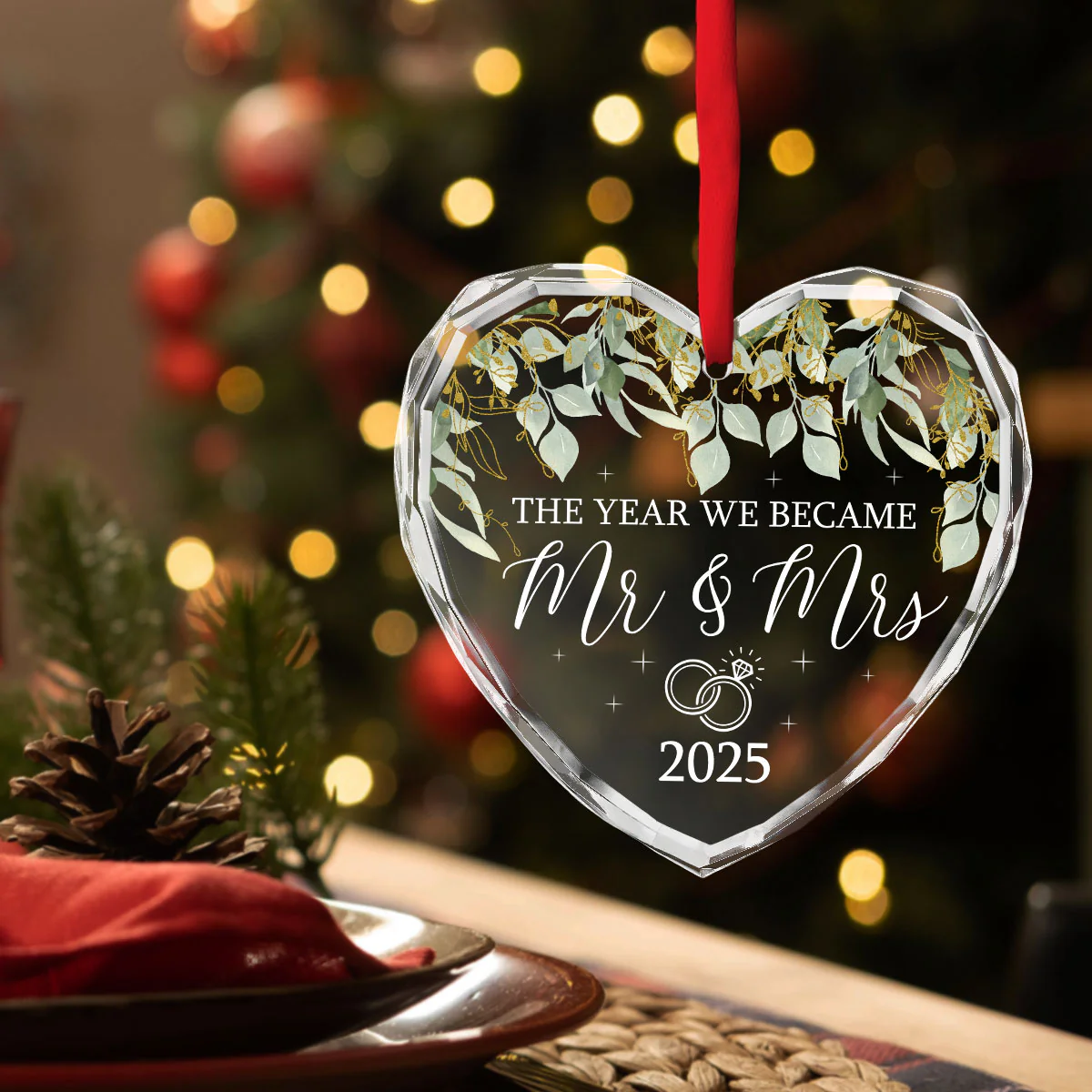 We Became Mr And Mrs - Personalized Custom Glass Ornament - Image 4