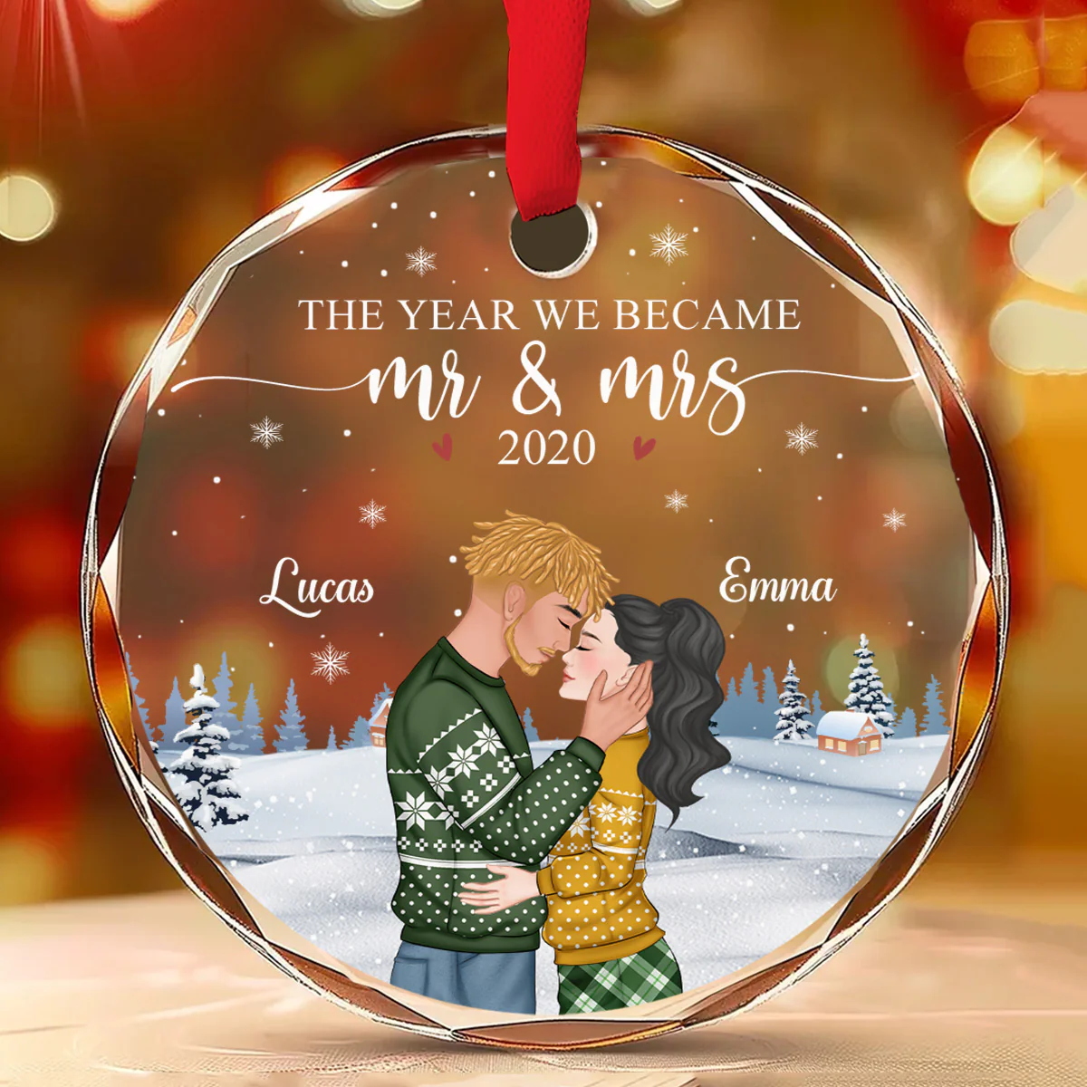 We Became Mr And Mrs - Personalized Custom Glass Ornament - Image 2