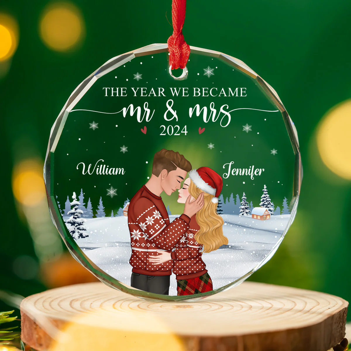 We Became Mr And Mrs - Personalized Custom Glass Ornament - Image 3