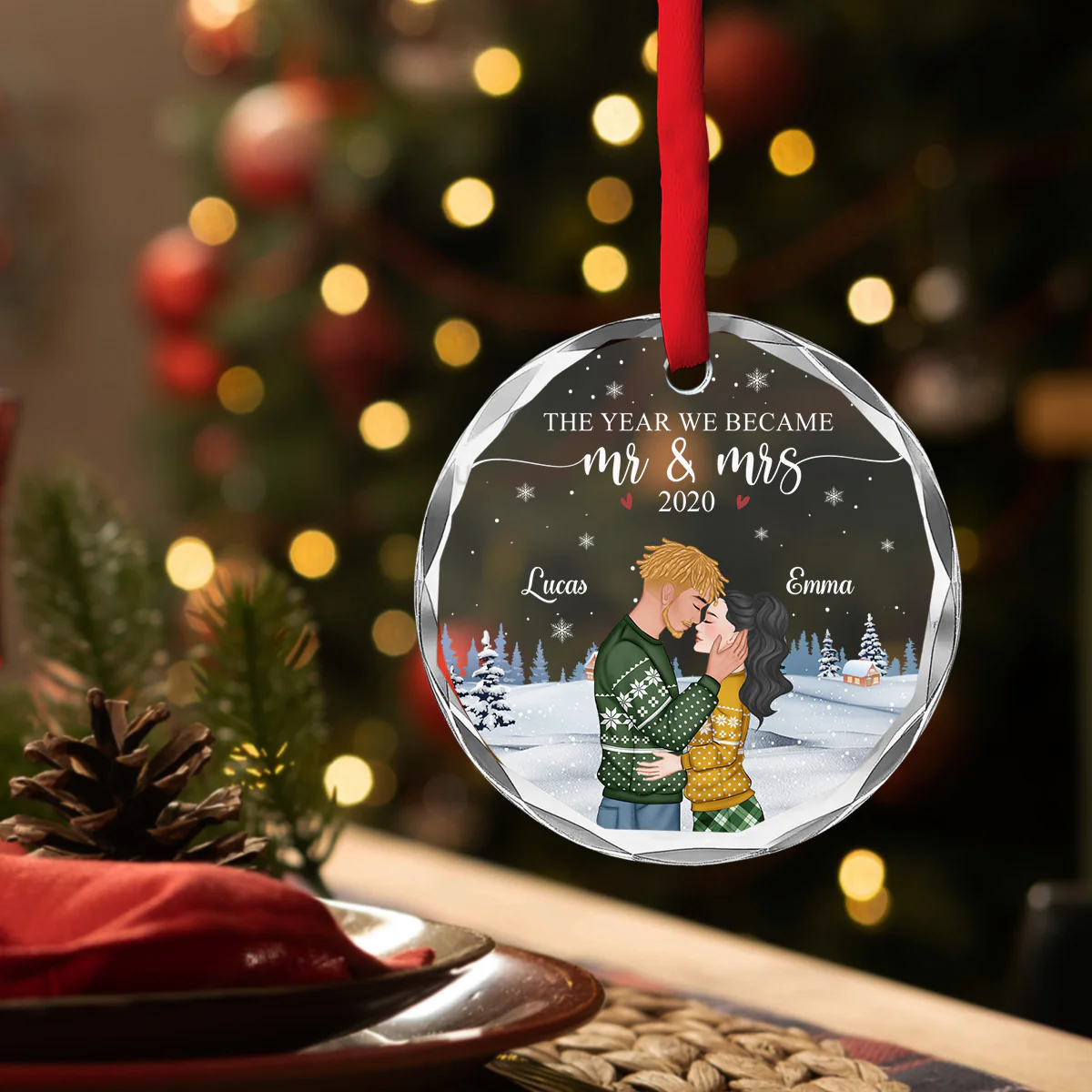 We Became Mr And Mrs - Personalized Custom Glass Ornament - Image 4