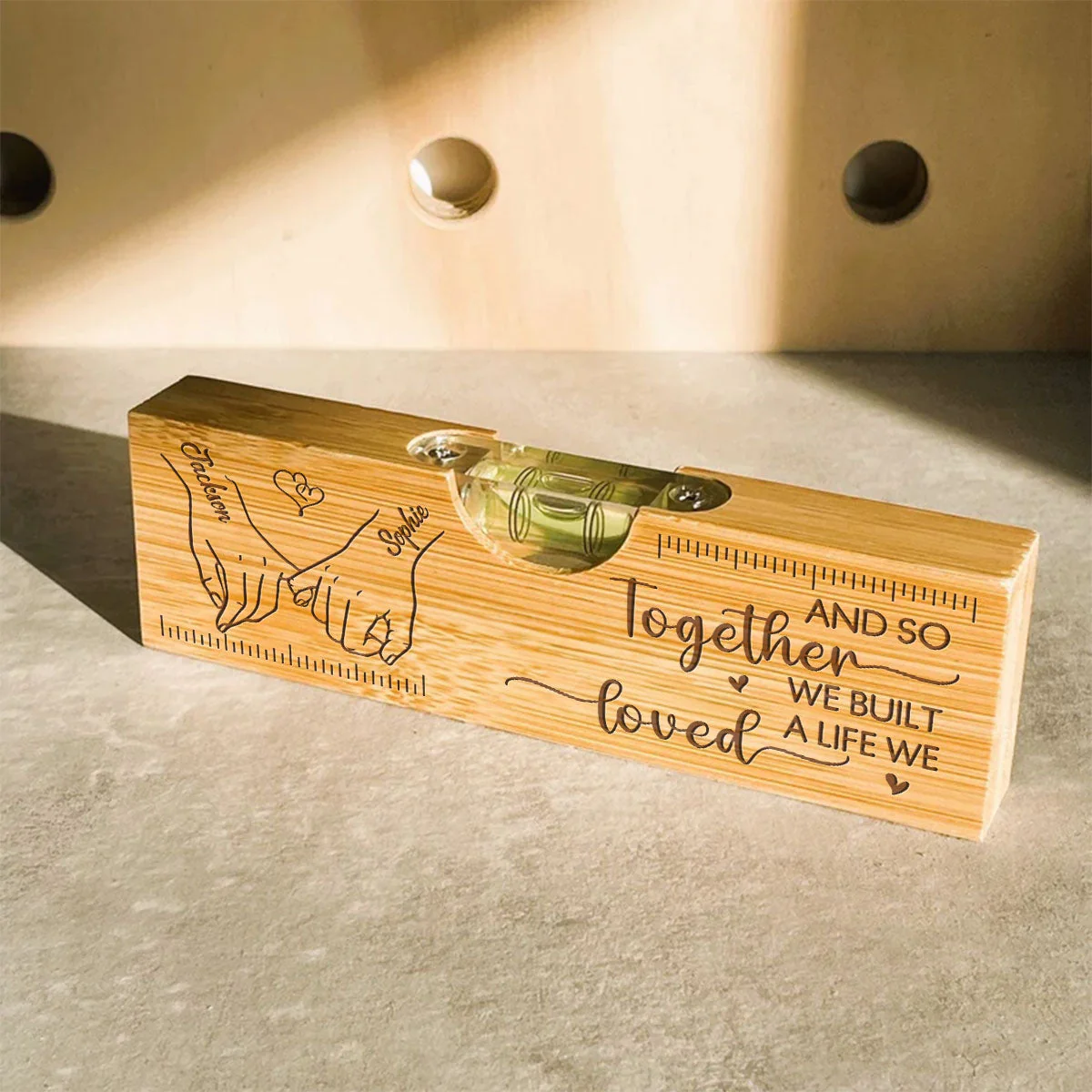 We Built A Life We Loved - Personalized Custom Engraved Wooden Spirit Level Bottle Opener - Image 3