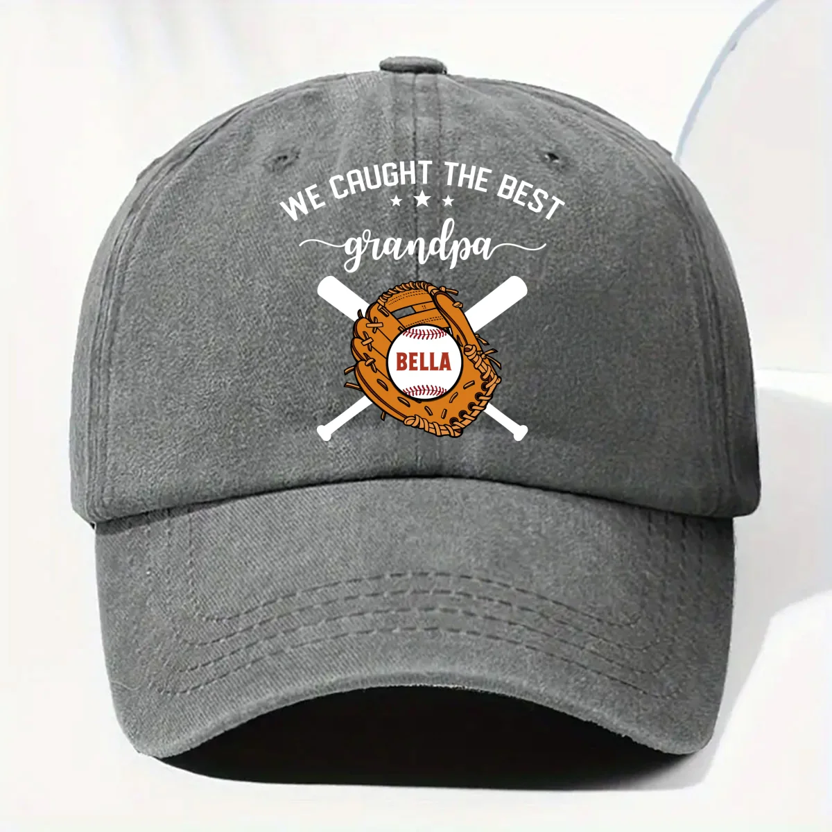 We Caught The Best Dad - Personalized Custom Vintage Washed Denim Cap - Image 7