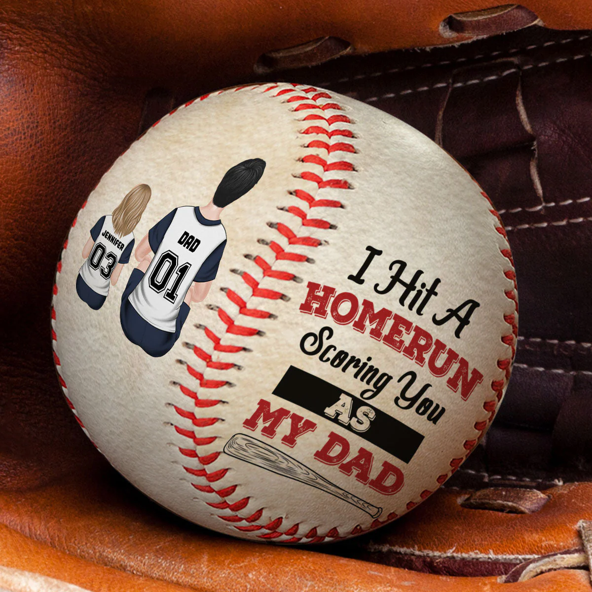 We Hit A Homerun Scoring You As Our Dad - Personalized Custom Baseball - Image 3