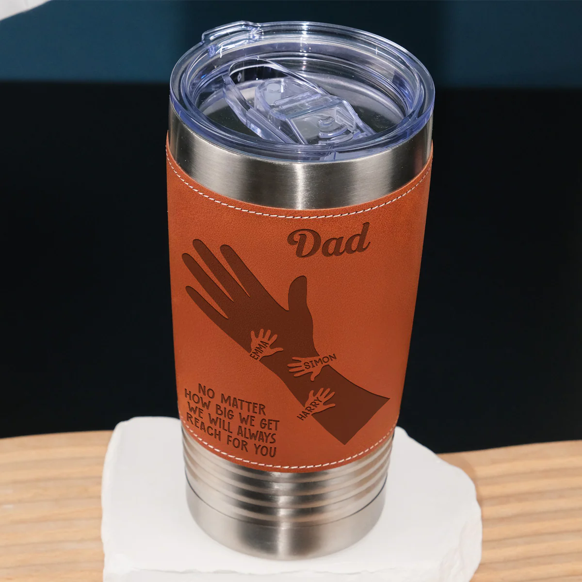 We Hold Our Hands Together And Forever - Personalized Custom Engraved Leather Tumbler - Image 2
