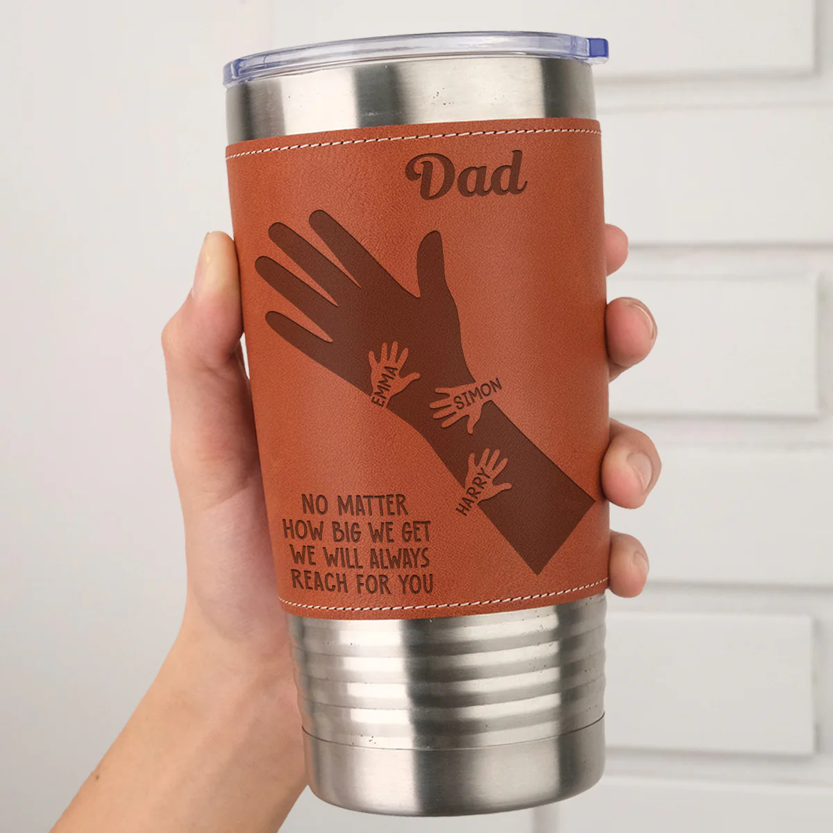 We Hold Our Hands Together And Forever - Personalized Custom Engraved Leather Tumbler - Image 3