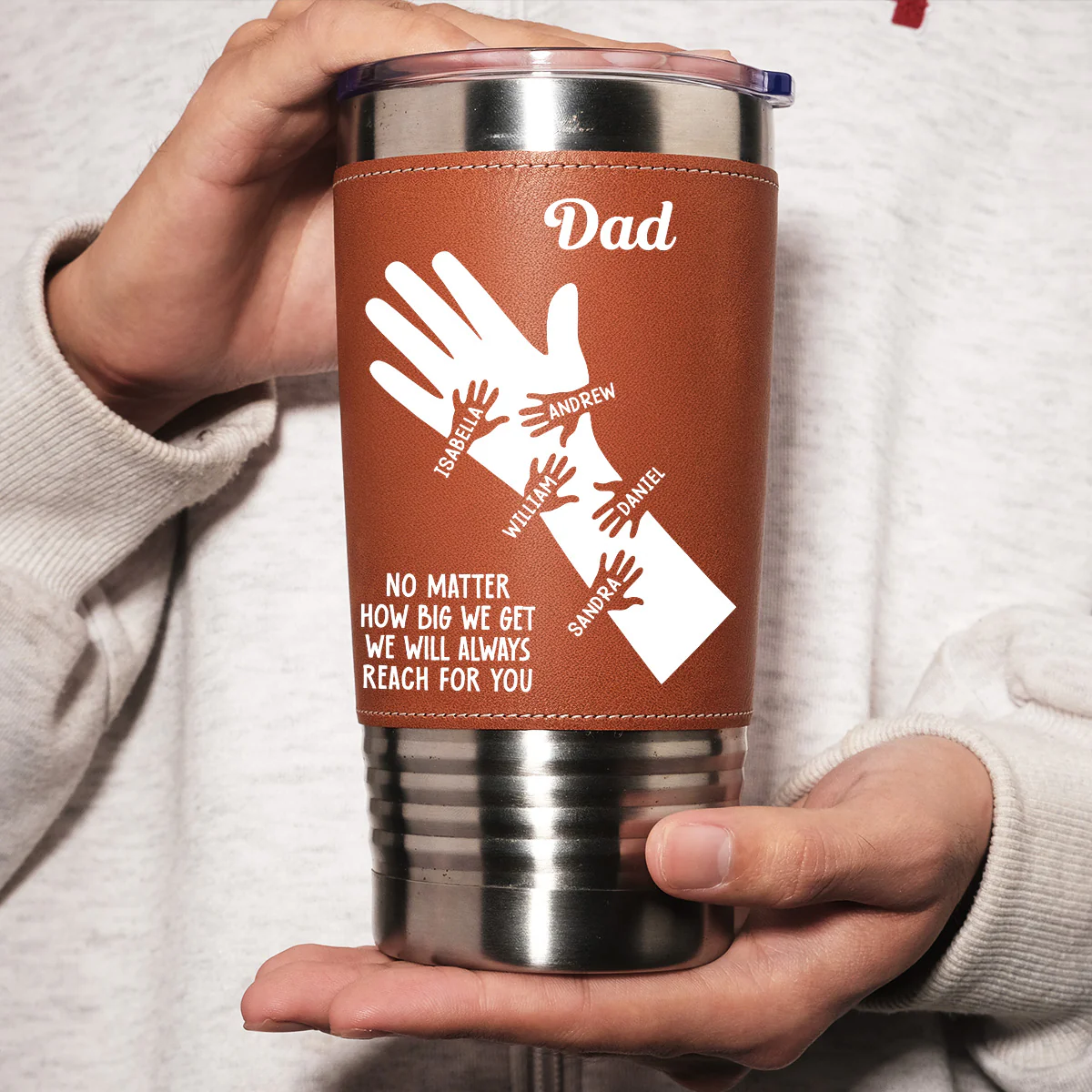 We Hold Our Hands Together And Forever - Personalized Custom Leather Tumbler - Image 3