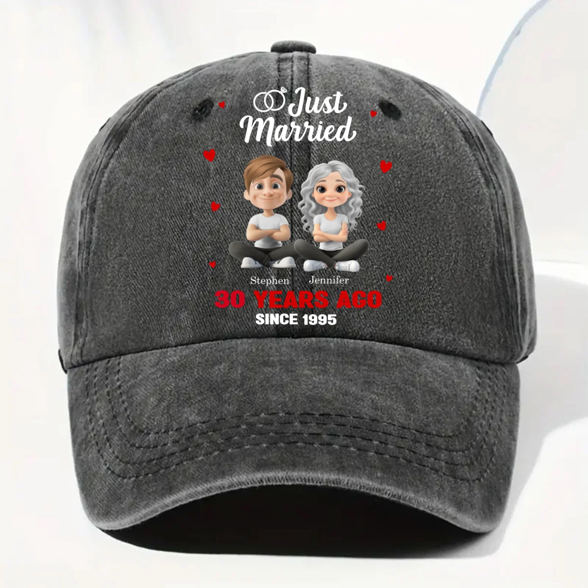 We Just Married - Personalized Custom Vintage Washed Denim Cap - Image 6