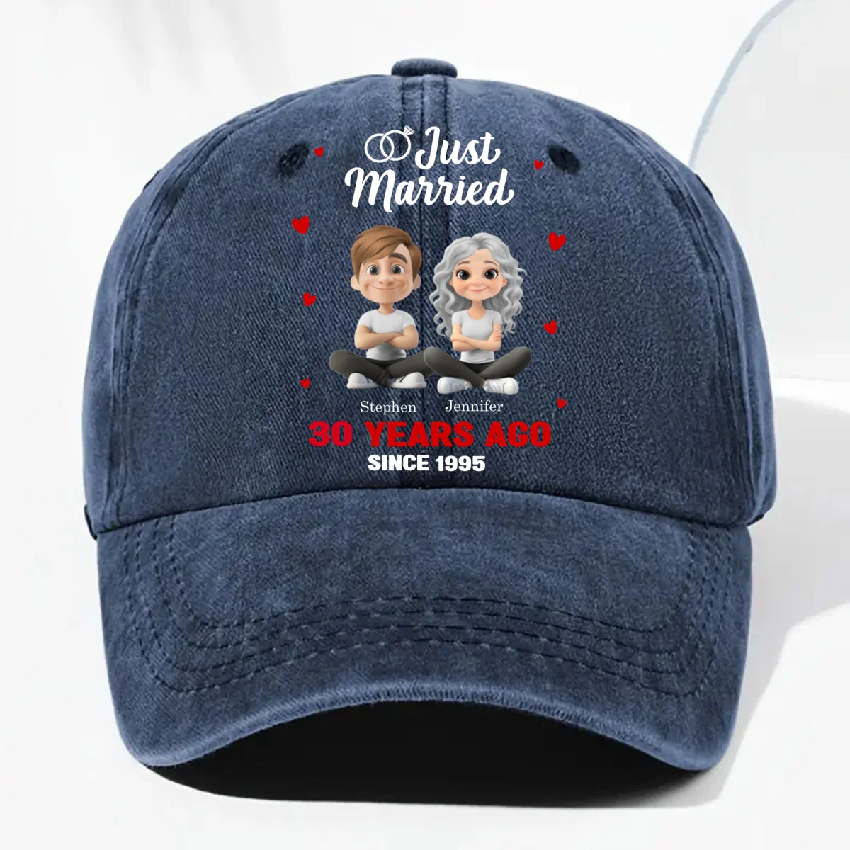 We Just Married - Personalized Custom Vintage Washed Denim Cap - Image 8