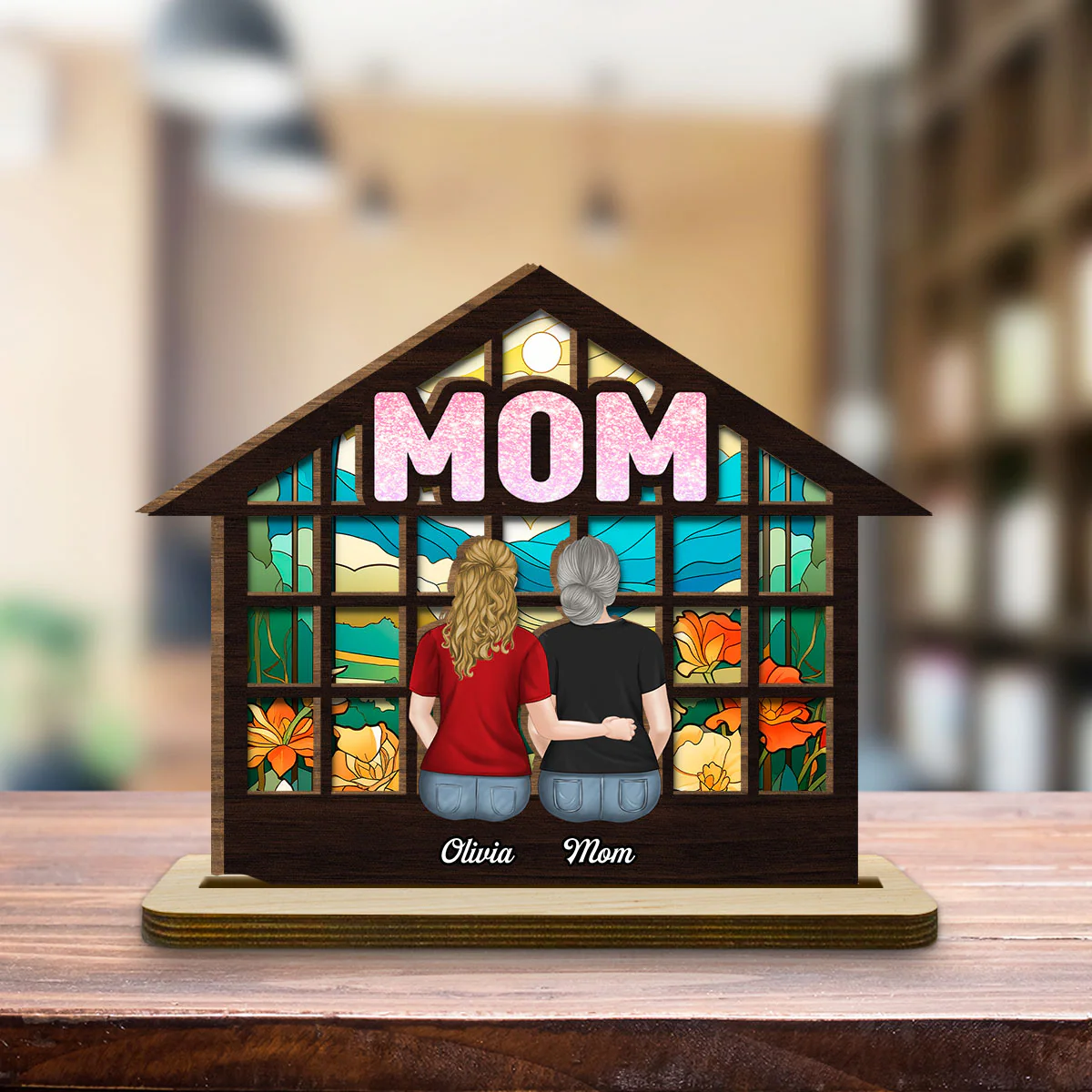 We Love You Mom - Personalized Custom 2-Layer Wood Plaque With Flat Base - Image 4