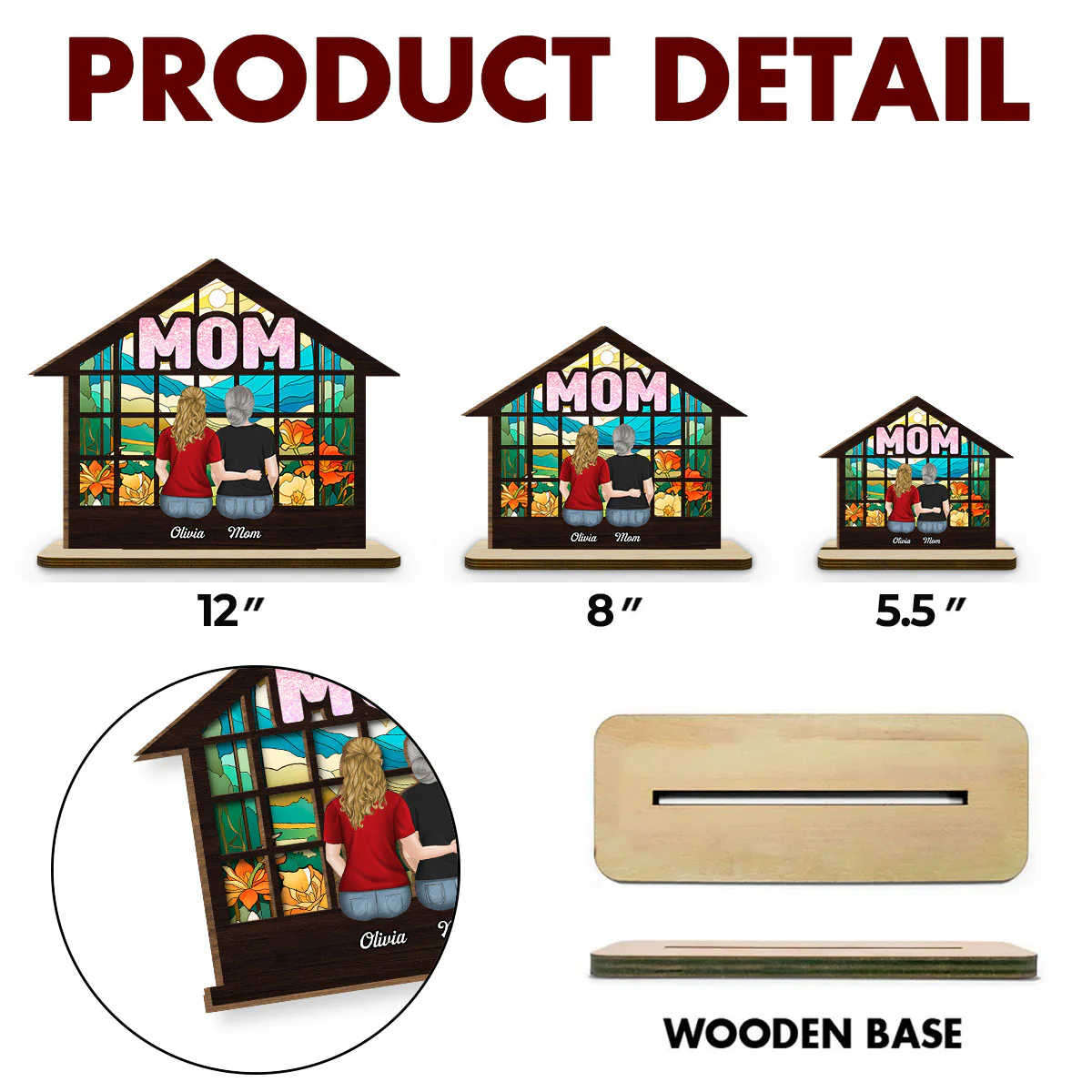 We Love You Mom - Personalized Custom 2-Layer Wood Plaque With Flat Base - Image 5