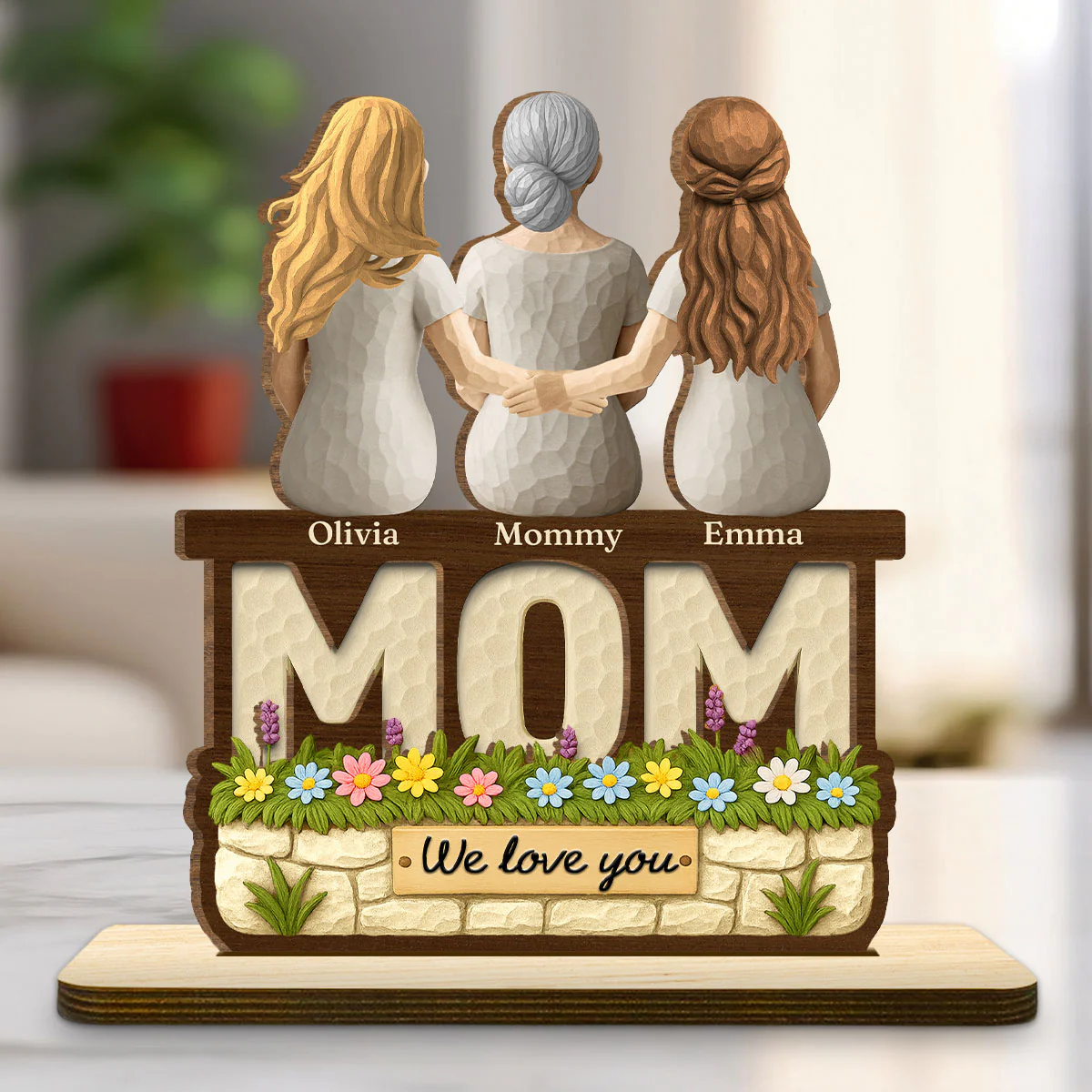 We Love You Mom Ver Wooden - Personalized Custom 2-Layer Wood Plaque With Flat Base