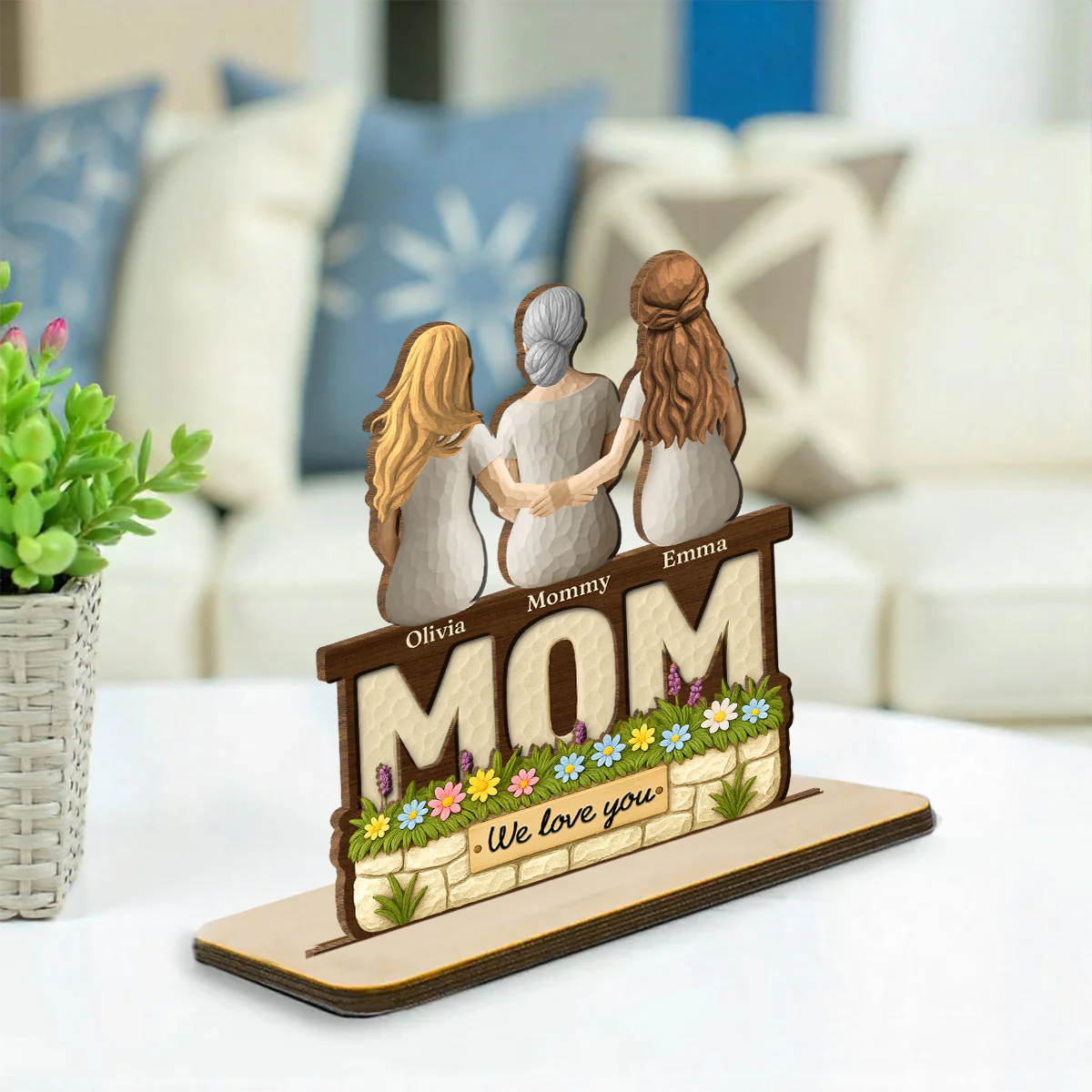 We Love You Mom Ver Wooden - Personalized Custom 2-Layer Wood Plaque With Flat Base - Image 3