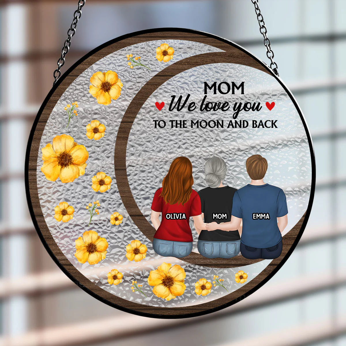 We Love You To The Moon And Back - Personalized Custom Window Hanging Suncatcher - Image 2