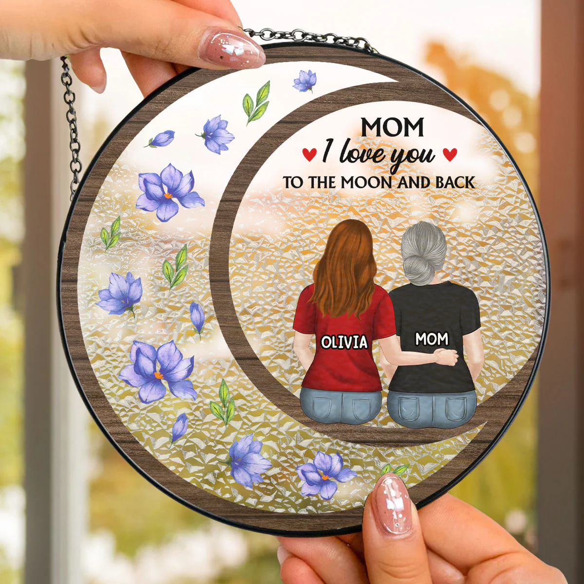 We Love You To The Moon And Back - Personalized Custom Window Hanging Suncatcher - Image 4