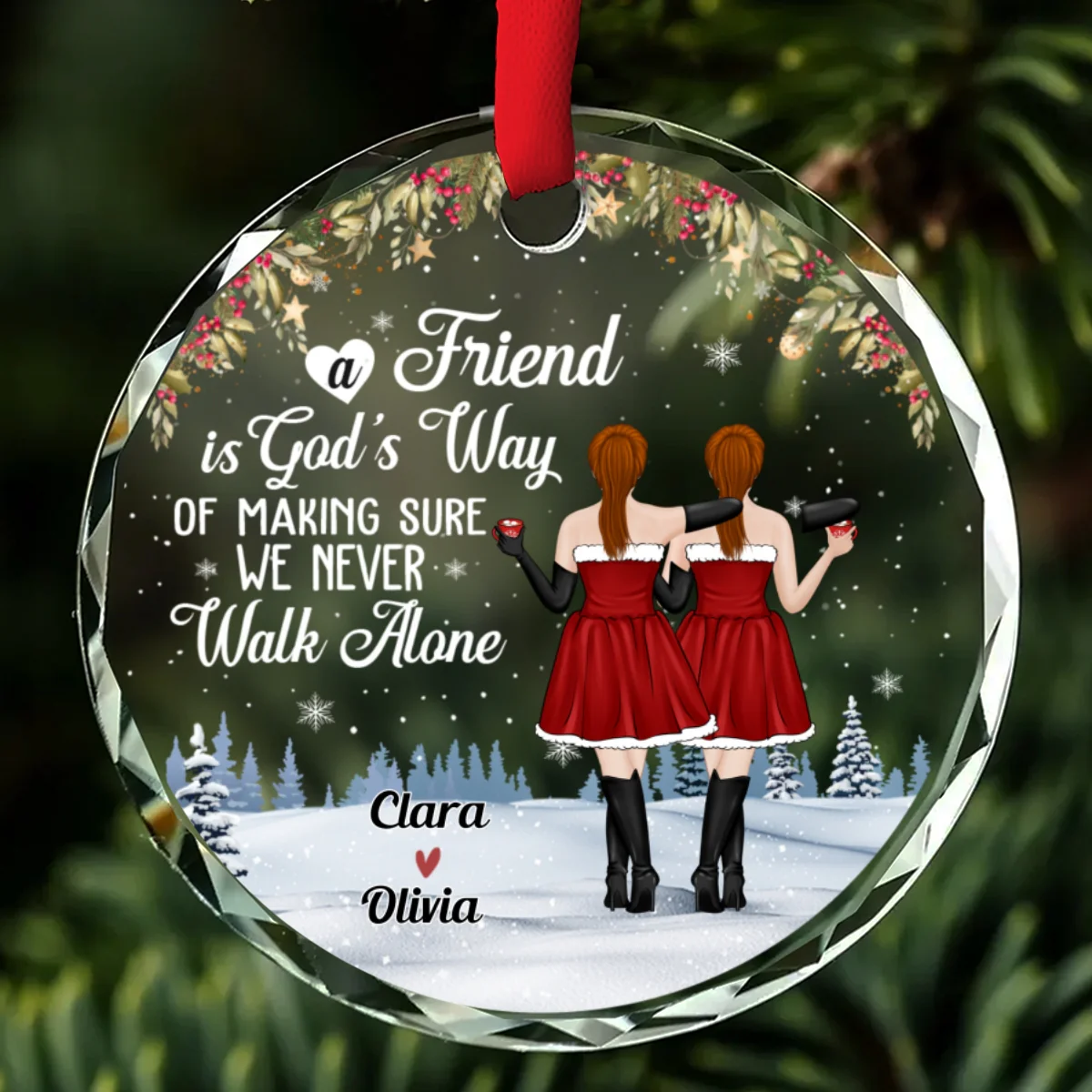 We Never Walk Alone - Personalized Custom Glass Ornament - Image 6
